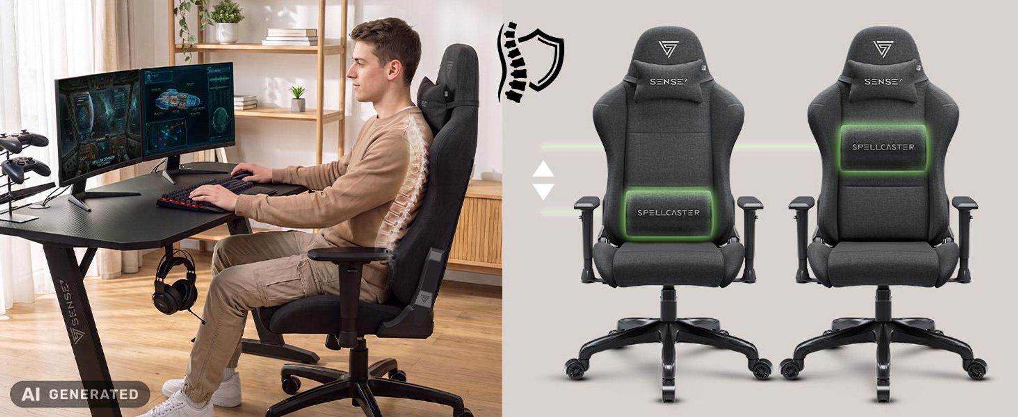Sense7 Spellcaster FUKU sedia da gioco, poltrona da gioco, sedia da ufficio, sedia da scrivania , sedia girevole con poggiatesta fino a 120 kg nero