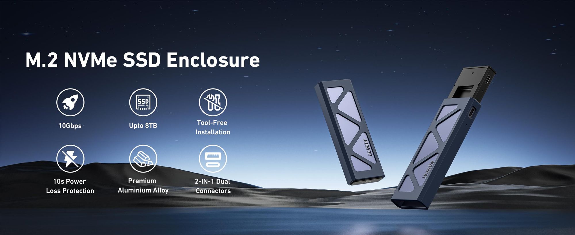 BENFEI Festplattengehäuse NVMe M.2 SSD Gehäuse USB 3.2 10Gbps mit Kühlkissen