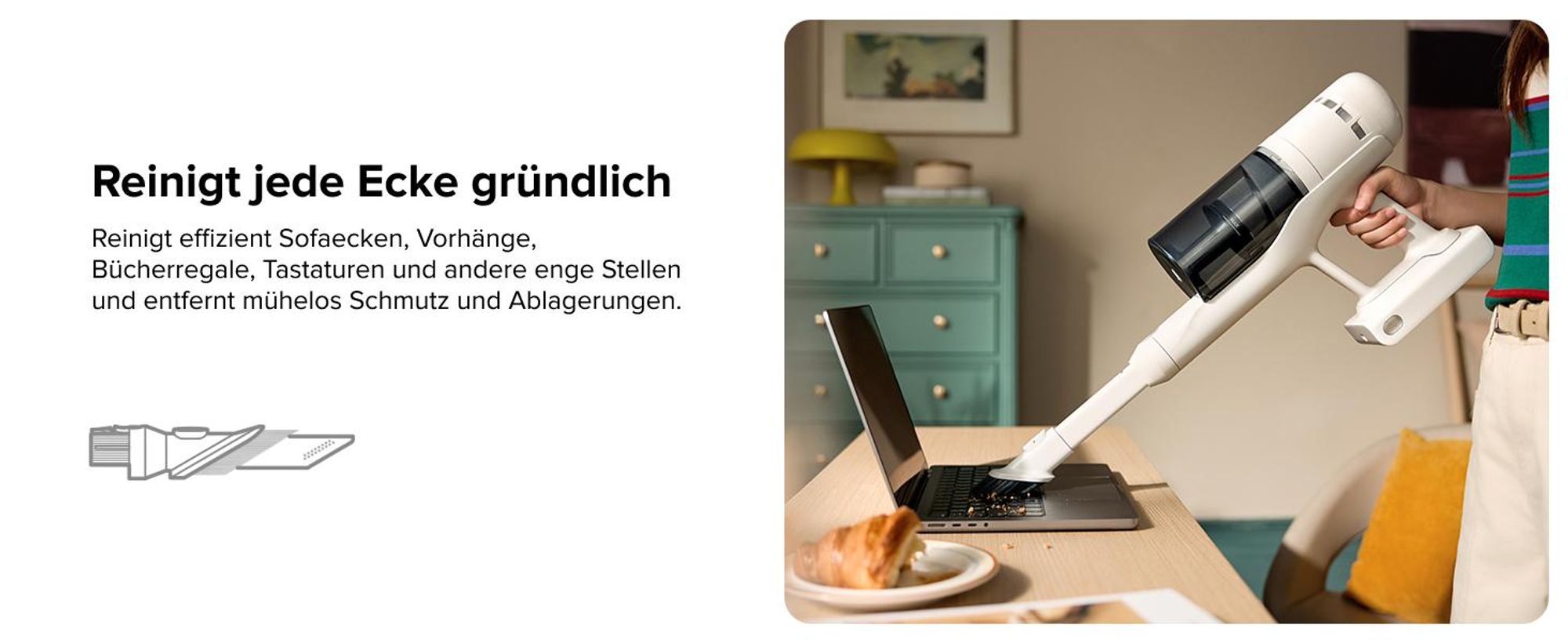 Roborock H60 Akku Staubsauger, 27000Pa/300W/60 Min, Staubsauger Kabellos kabelloser staubsauger mit 90°Flexibles Rohr, Anti-Tangle Bürste, für Teppich