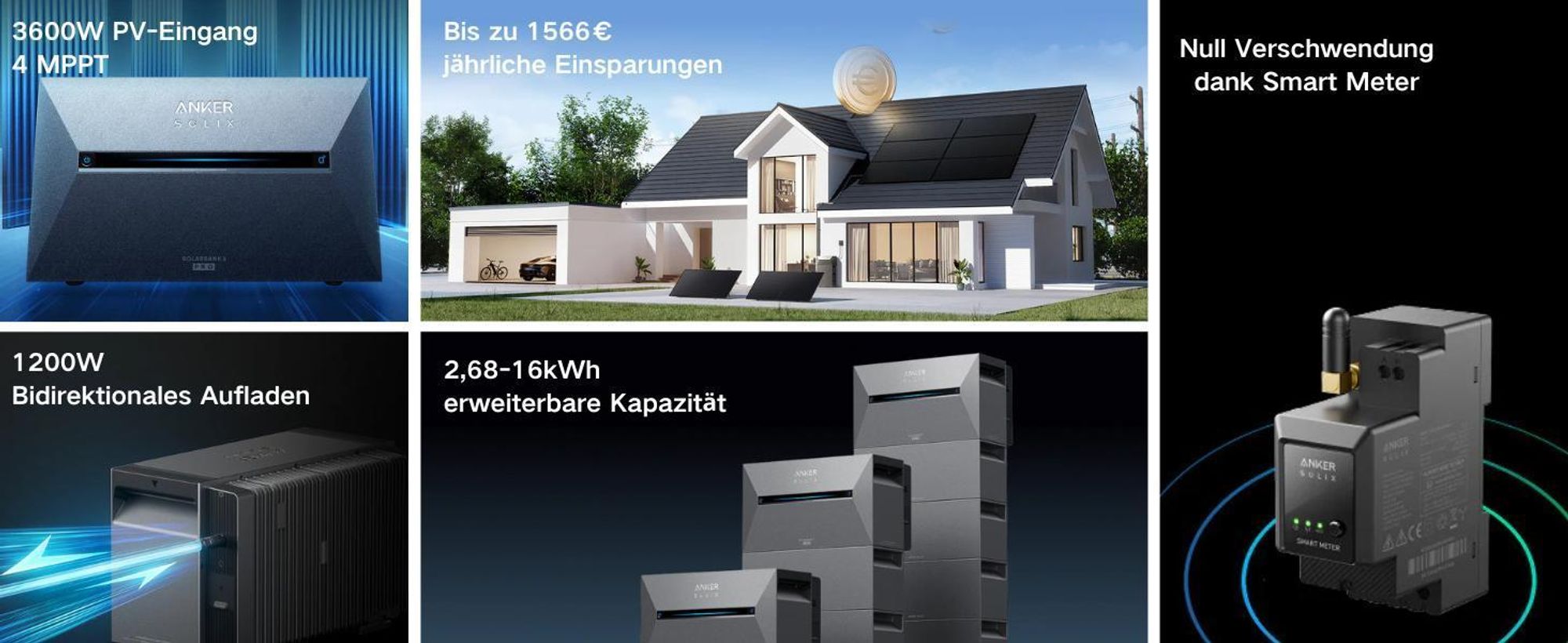 Powerness® Balkonkraftwerk Speicher 10,7 kWh, Anker SOLIX Solarbank 3 E2700 Pro mit 3x Anker BP2700 Erweiterungsakku für Balkonkraftwerk (0 % MwSt.)