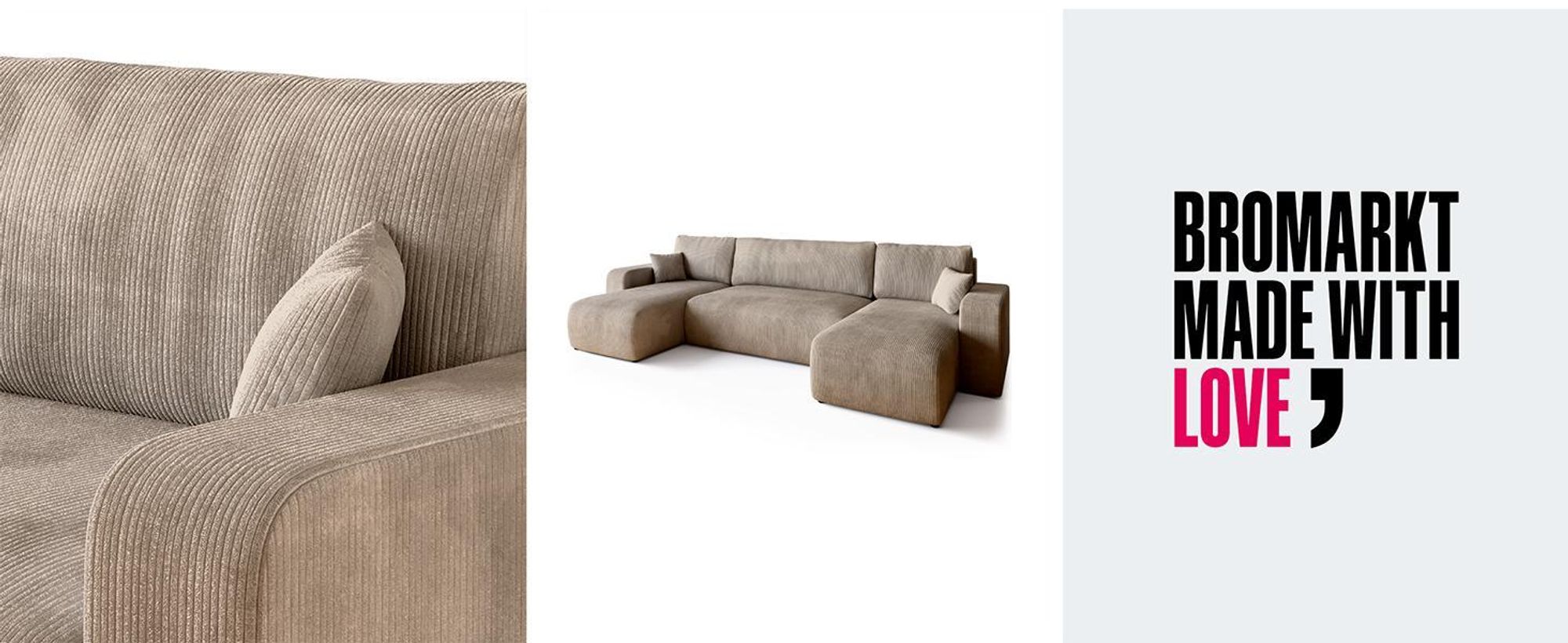 BroMARKT Ecksofa PUMI Schlaffunktion Bettkasten U-Form 125x268 cm Hellgrau