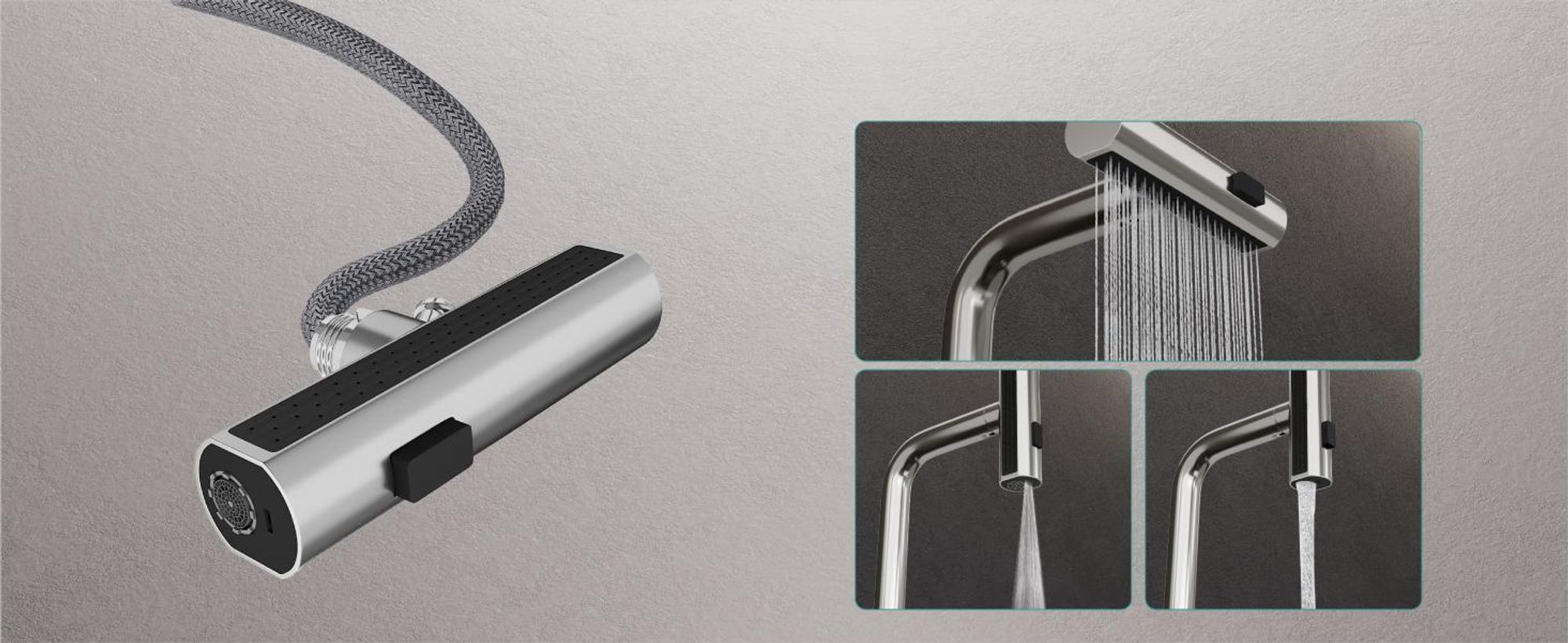 Mai & Mai Wasserhahn Küche Küchenarmatur mit Brause Ausziehbar, Küchenwasserhahn 360°Schwenkbar 3 Sprühfunktionen, Mischbatterie Silber Turnix-02