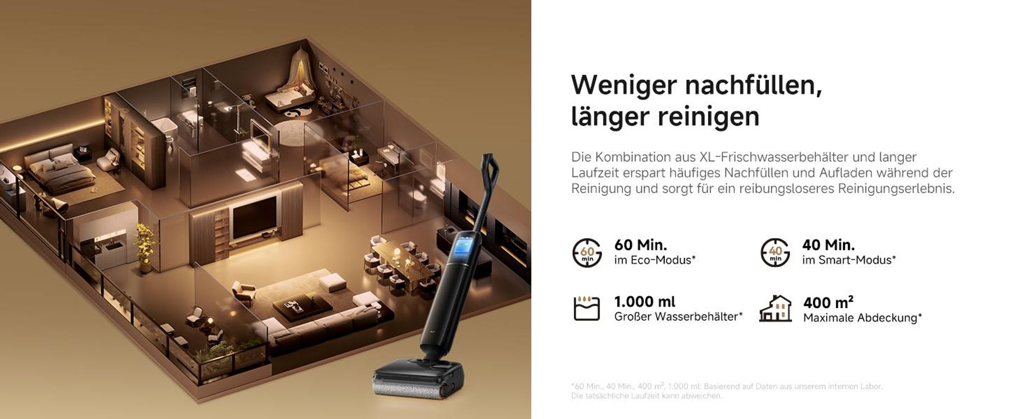 Dreame T14 Pro Nass- und Trockensauger,25kPa Saugleistung Akku-Staubsauger,9.85cm Ultraschlanke,95℃ Heißwäsche,0-Tangle Schaber,Auto-Reinigungssystem