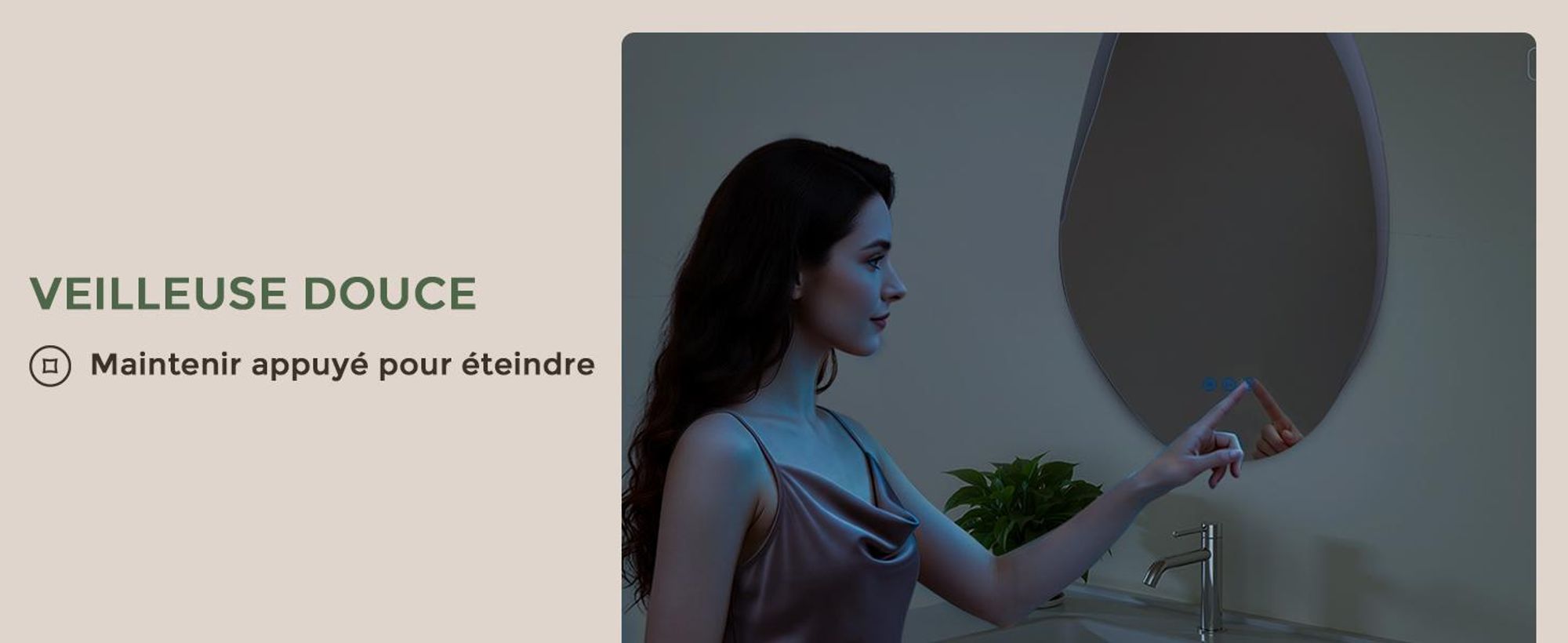 S'AFIELINA Miroir Salle de Bain LED 48 × 72 cm, Asymétrique, Sans Cadre,3 couleurs d’éclairage, luminosité réglable, anti-buée et mémoire