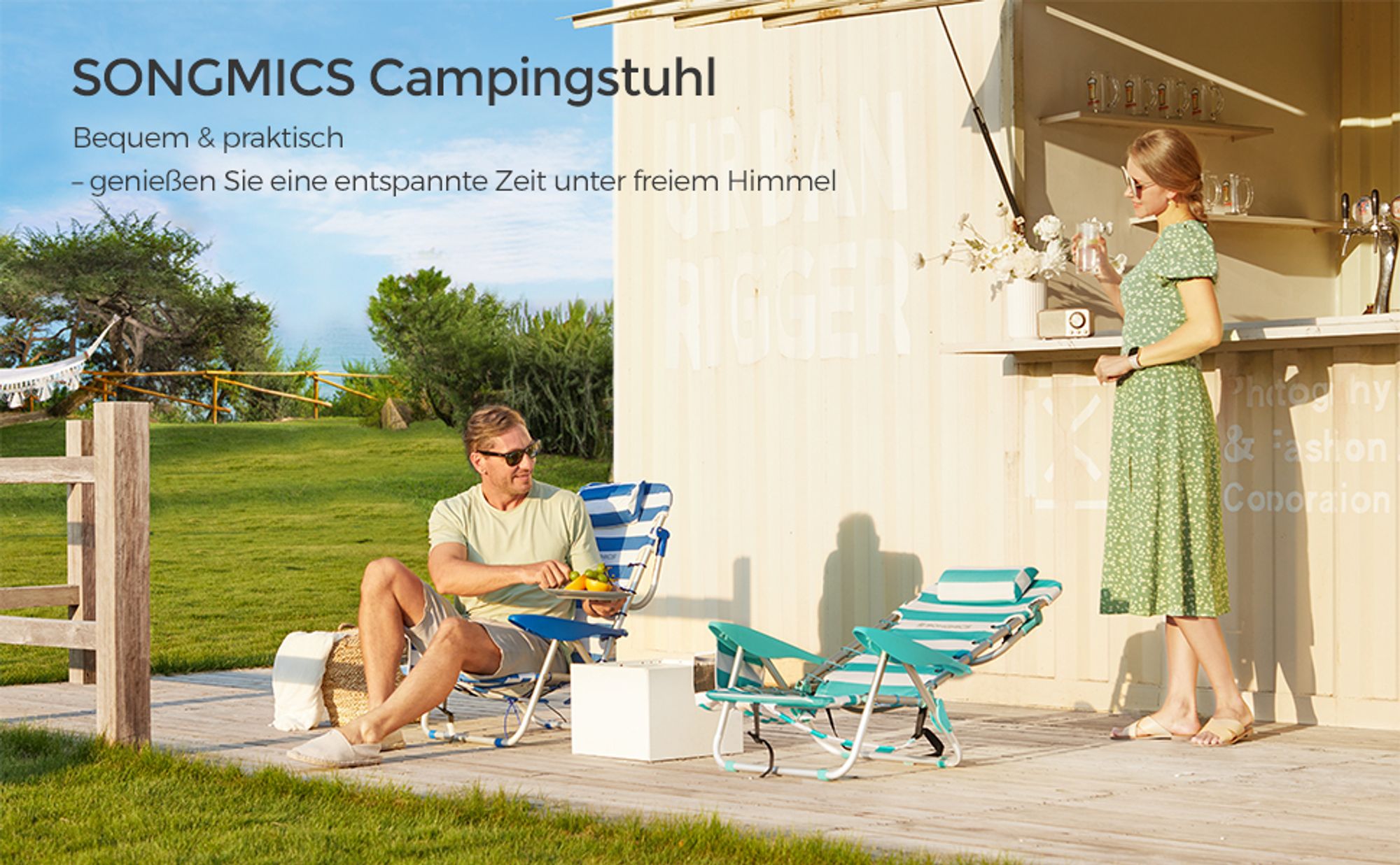 SONGMICS Campingstuhl Strandstuhl, Klappstuhl,mit Kopfstütze
