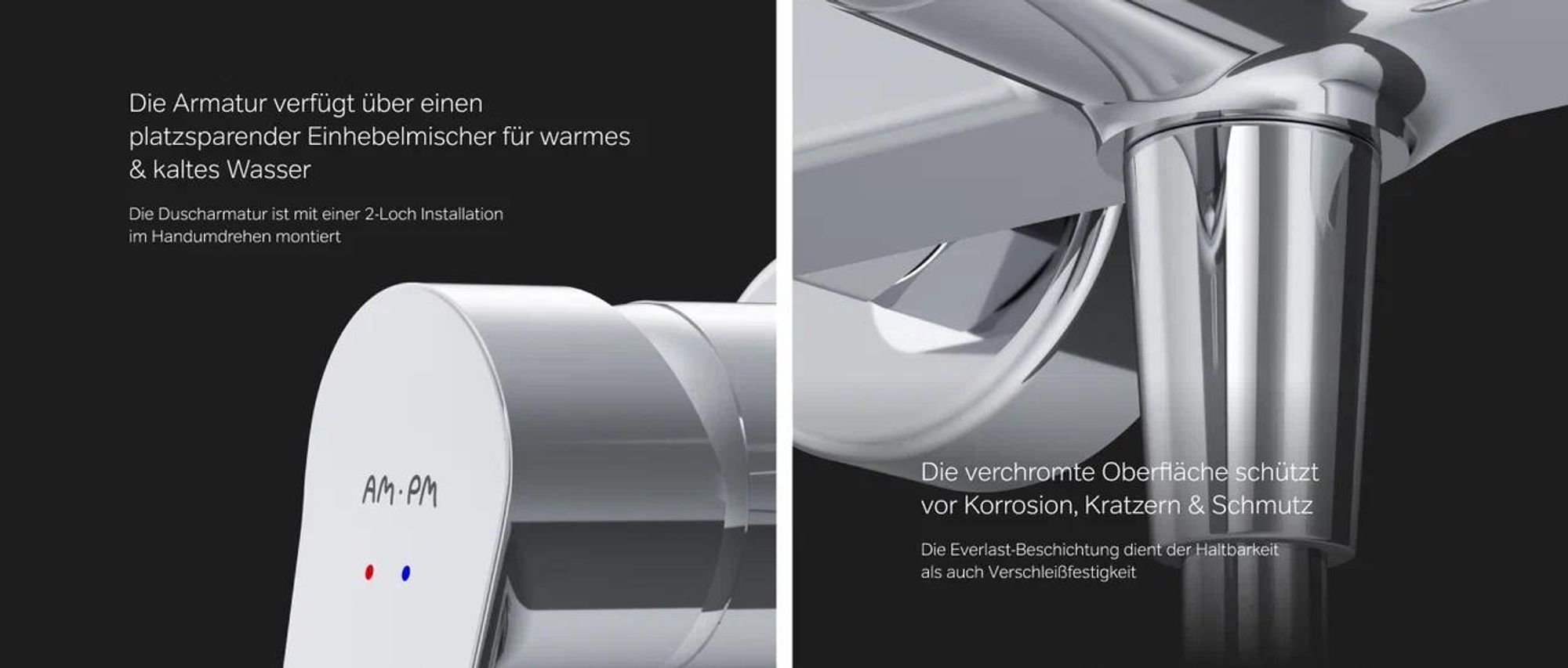 AM.PM Duscharmatur Einhebel Brausebatterie Chrom Armatur Mischbatterie Brausearmatur Brausebatterie Wasserhahn Bad Mischbatterie Dusche