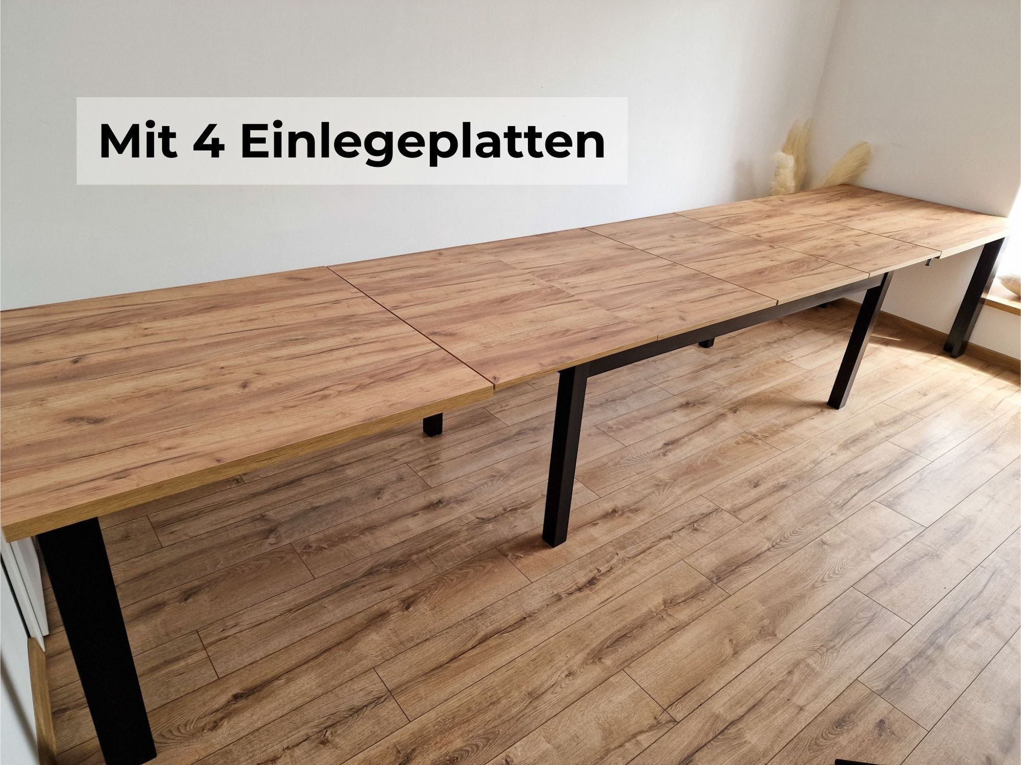 Esstisch Gilberto 100x160 cm ausziehbar – 4 Einlegeplatten – max. 400 cm – Eiche Craft – Massivholzbeine – Tisch für 14 Personen