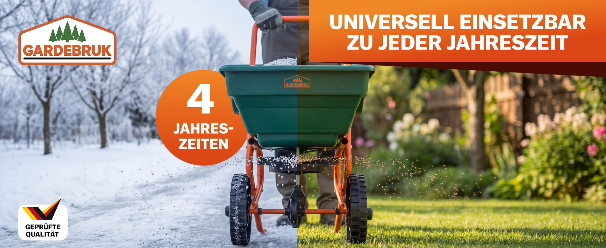 Streuwagen 25 Liter für Dünger, Saatgut und Streusalz mit gleichmäßigem Streuen und Rotationstechnik