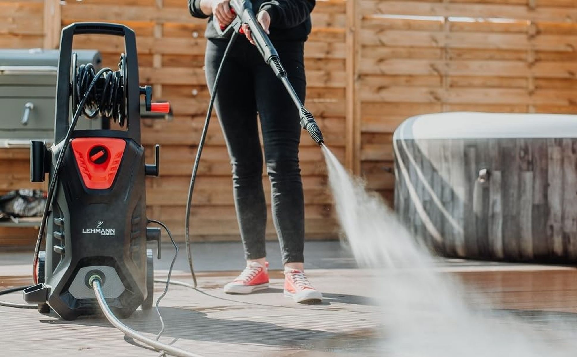 Hochdruckreiniger Lehmann Missouri mit Wasserpumpe, 160 bar, 2200 W, 480 l/h, inkl. 10m Schlauch, Schaumflasche und zwei Düsen