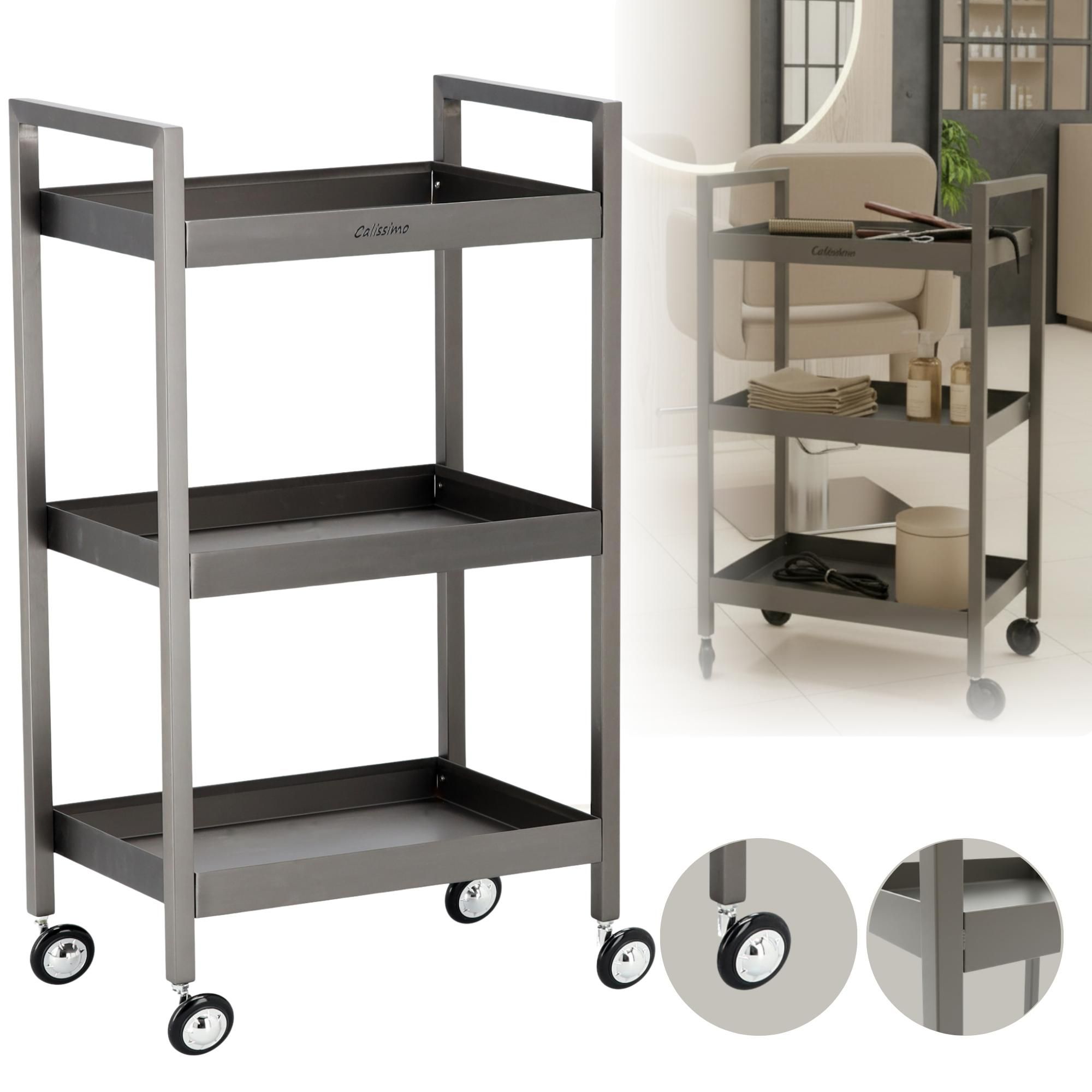 Carrello per cosmetici in metallo argentato