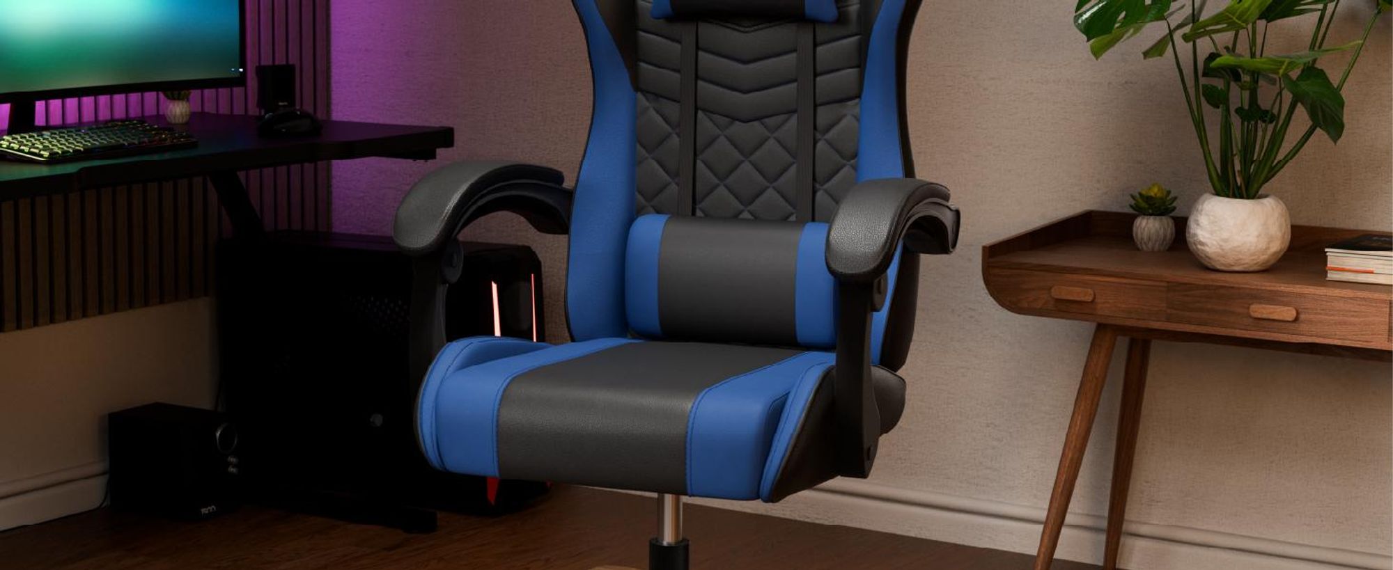Juskys Gamingstuhl HyperSeat, ergonomisch, Kunstleder, höhenverstellbar – Schwarz/blau