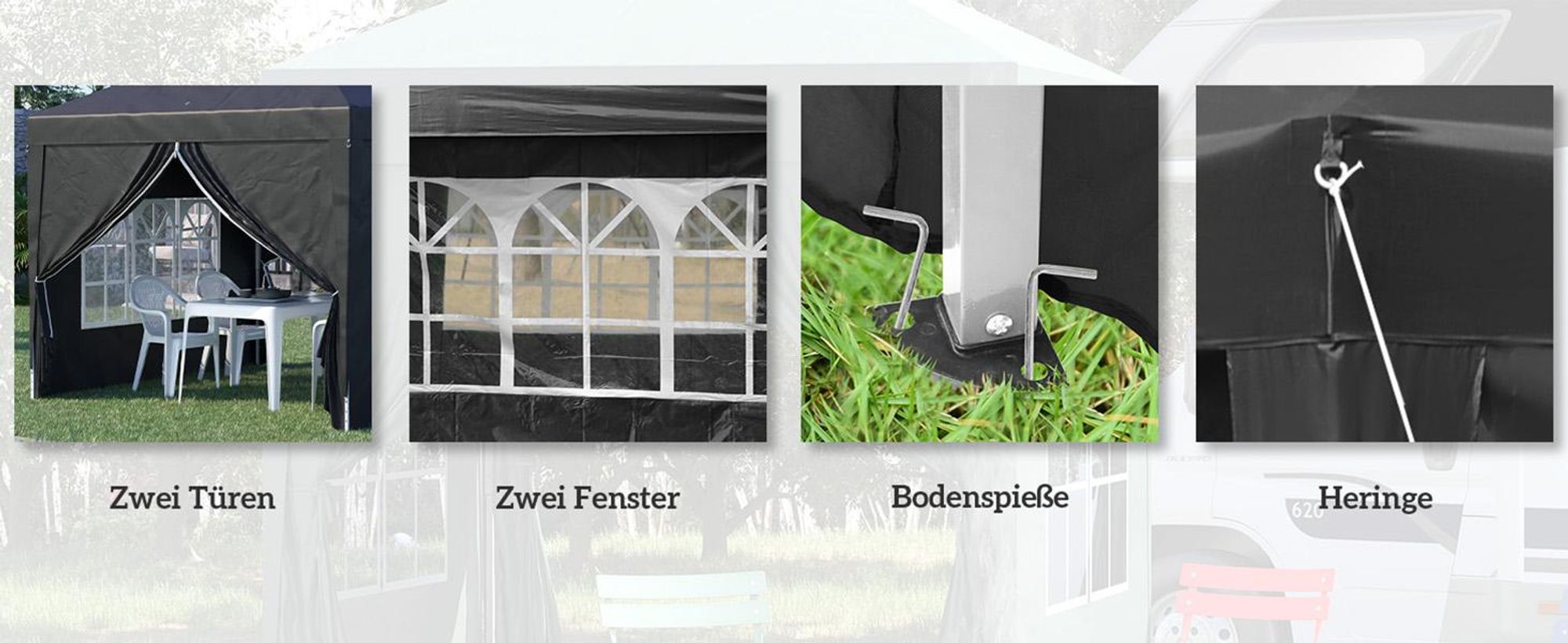 Outsunny Pavillon ca.3x3m, wasserabweisend Stabil Winterfest Pop-up Faltpavillon, UV Schutz 50+, Faltbar Partyzelt Gartenzelt mit 4 Seitenteilen Tasche Gartenpavillon für Camping Garten, Schwarz