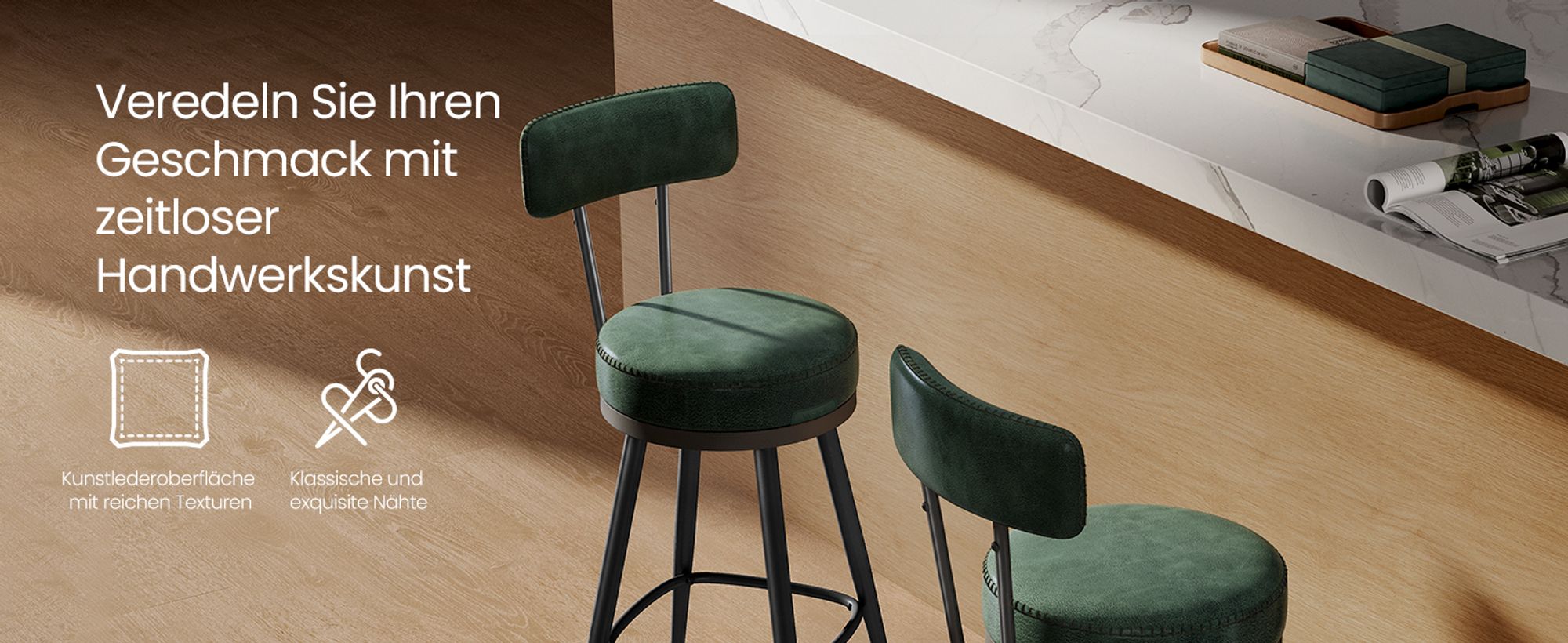 VASAGLE EKHO Kollektion - 360° drehbarer Barhocker, 2er Set, Hocker mit Rückenlehne für Kücheninse