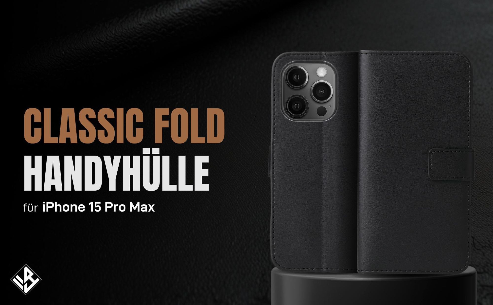 Schwarze Klapphülle für Apple iPhone 15 Pro Max mit Wallet-Funktion