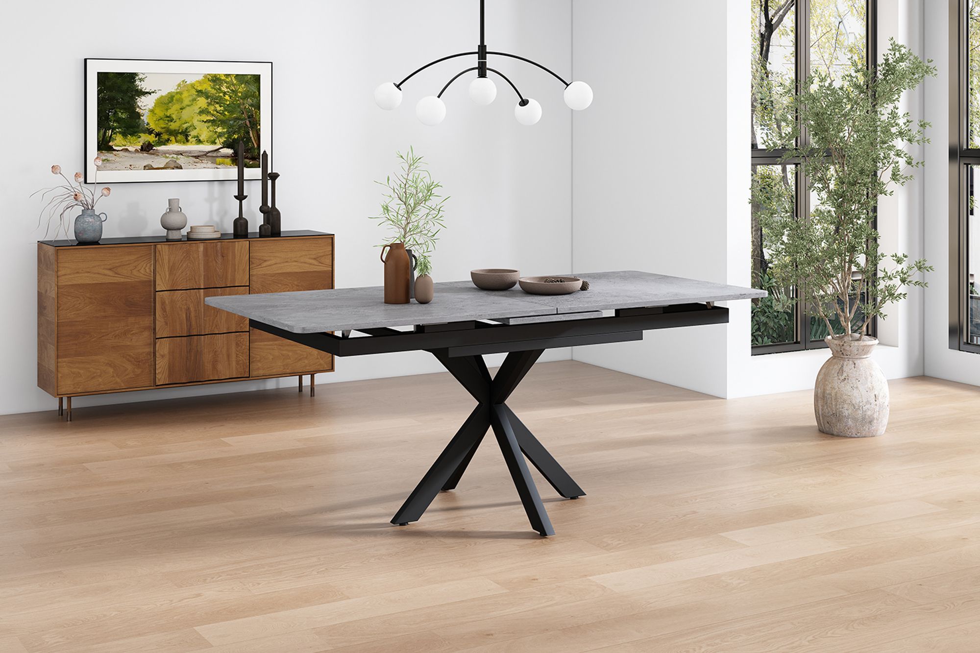 okwish Esstisch Erweiterbar Esszimmertisch rechteckig (Erweiterbar Esszimmertisch rechteckig Küchentisch weiß Marmoroptik), Ausziehbar 150-180cm Tischplatte, Grau