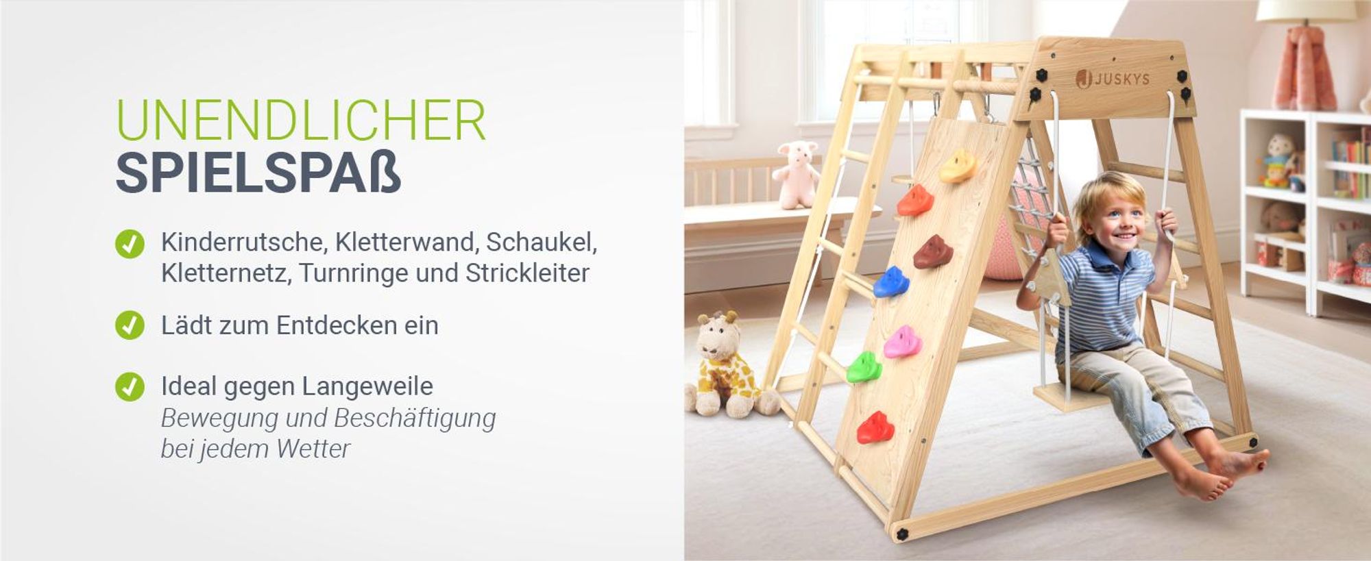 Juskys Maxi Klettergerüst für Kinder - Rutsche, Kletterwand & Schaukel - Natur