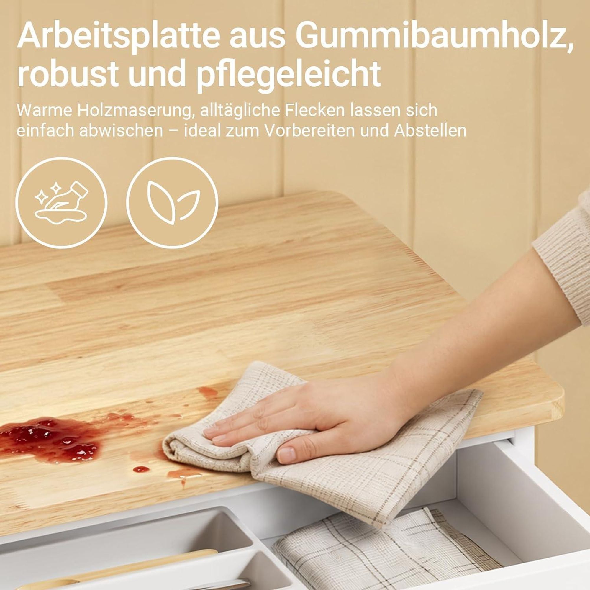 SoBuy Küchenwagen mit Arbeitsplatte, Schublade und Weinregal, weiß Obere Arbeitsplatte eine Schublade ein Oberschrank FKW45-E-WN