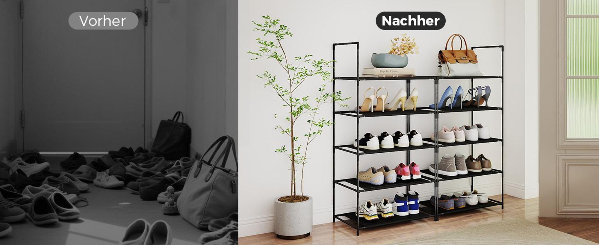 Sekey Schuhregal Schuhschrank mit 10 Ebenen , Schuhständer für 20 Paar Schuhe, Schuhablage für Flur, Wohnzimmer, Eingangsbereich