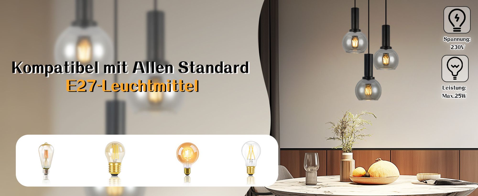 ZMH Pendelleuchte Esstisch Hängelampe Glas 3 Flammig Hängeleuchte Vintage Esszimmerlampe E27 Retro Hängend Esszimmerlampe Höhenverstellbar Pendellampe für Schlafzimmer Bar (ohne Leuchtmittel)