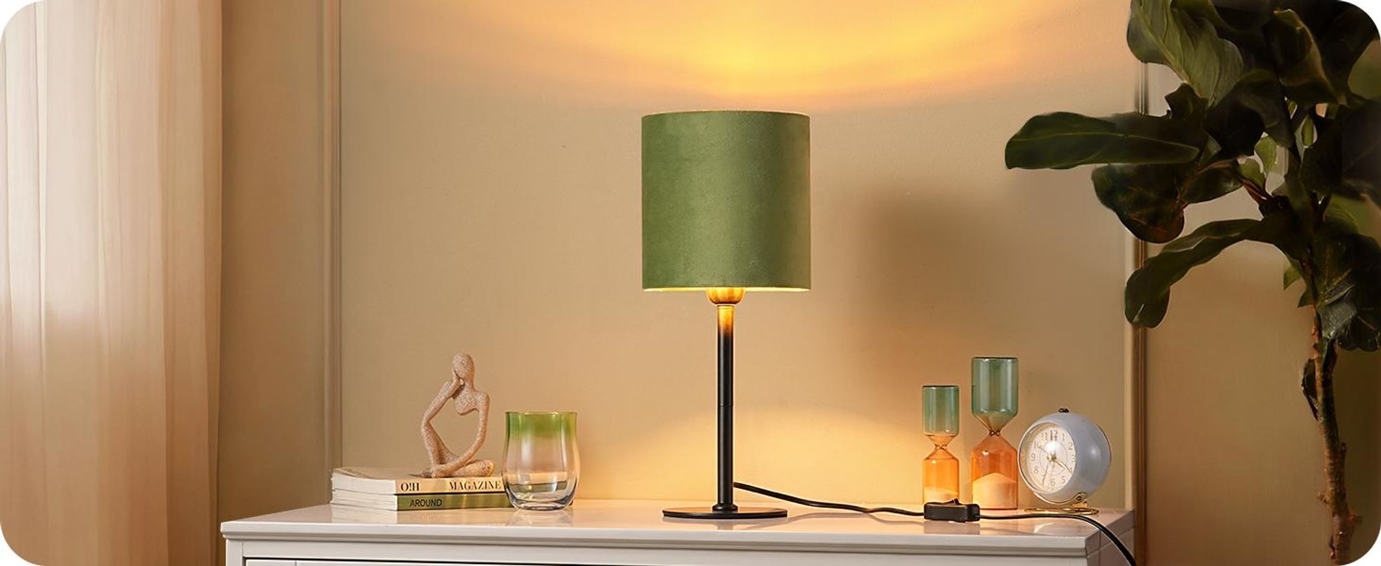 EDISHINE Nachttischlampe, moderne Tischlampe inkl. 2700K LED Leuchtmittel, E27 Tischleuchte für Wohnzimmer, Schlafzimmer & Büro, 38cm