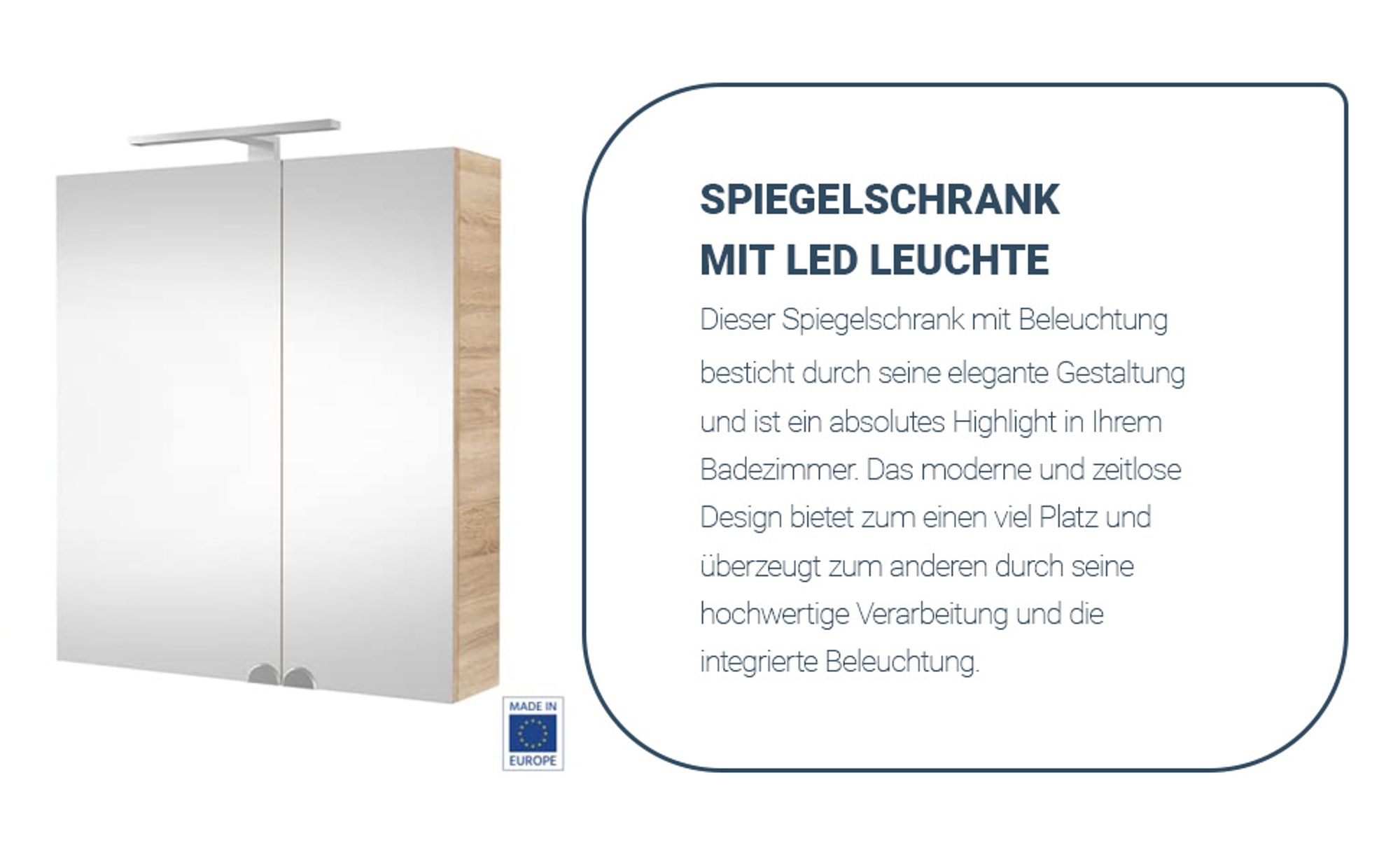 Planetmöbel Spiegelschrank Badezimmer mit LED Beleuchtung 60 cm Sonoma Eiche