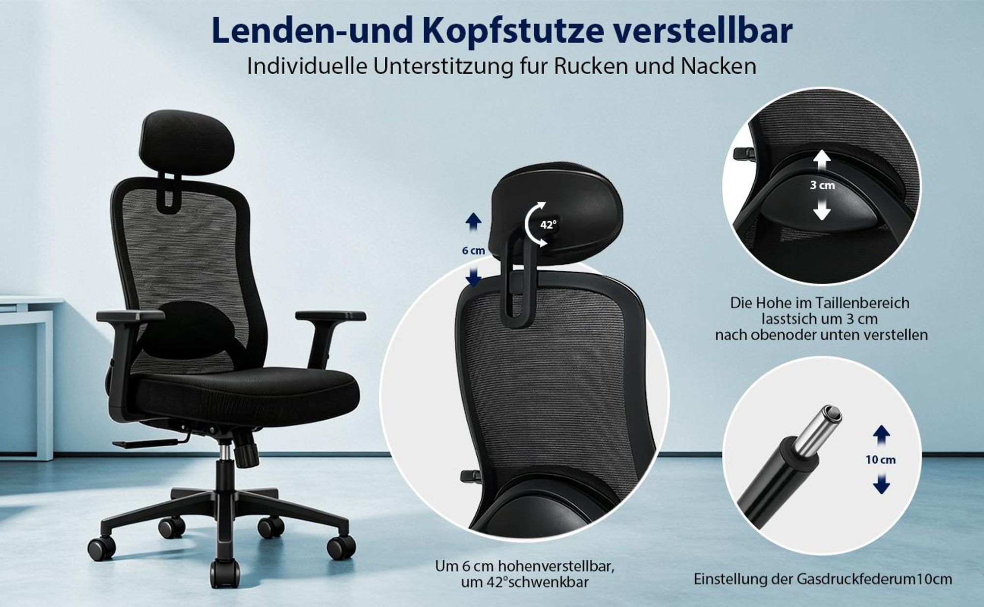 Bürostuhl,Chefsessel Wippfunktion 200kg belastbar ergonomisch,Bürostuhl