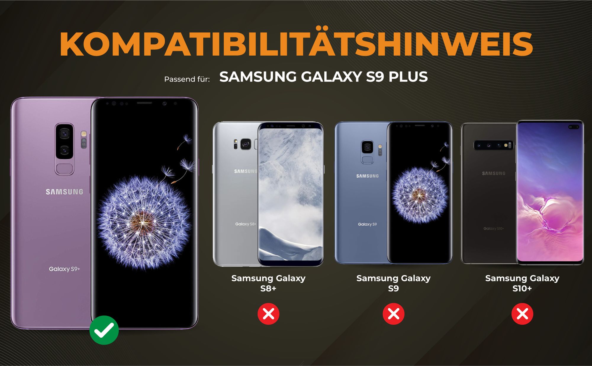 Kompatibilitätshinweise Hülle für Samsung Galaxy S9+