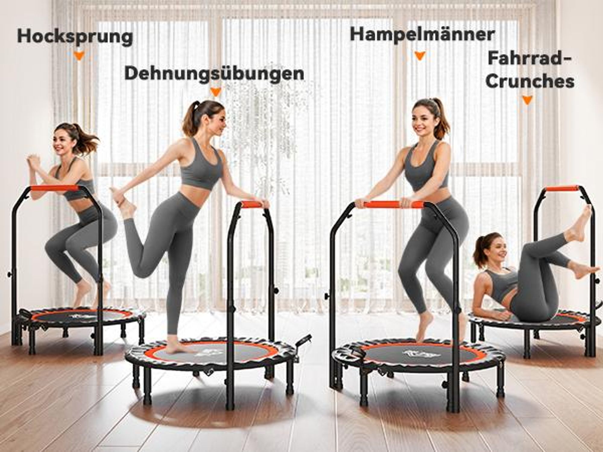 SPORTNOW 102cm Faltbares Fitness-Rebounder Fitness-Trampolin mit Haltegriff