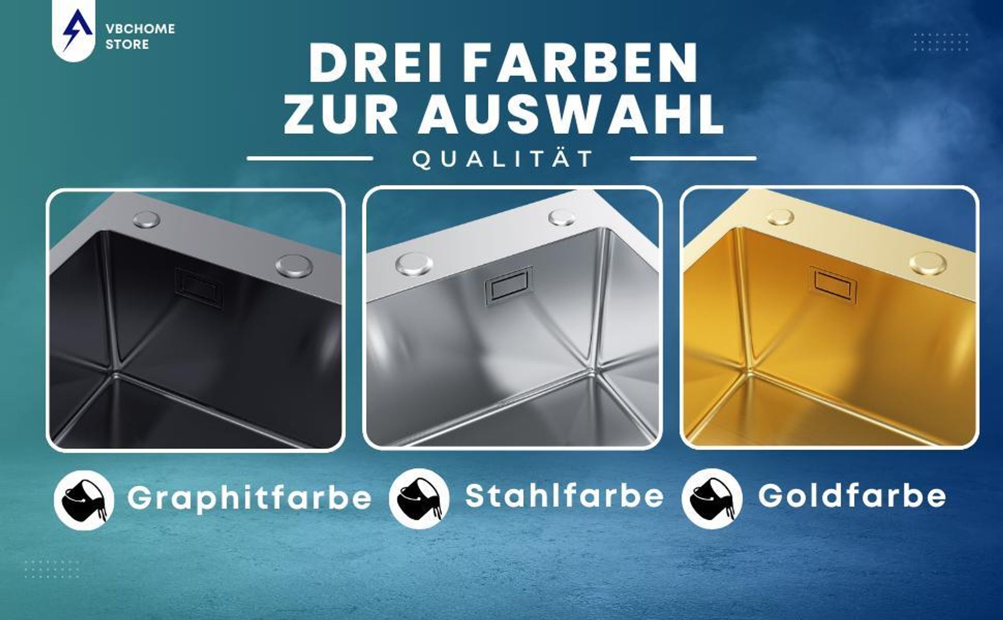 VBChome Küchenspüle 78×49 cm Edelstahl Stahlfarben mit Abtropffläche rechts – 1 Becken Spülbecken Einbauspüle Tiefe 21 cm Mindestunterschrank 50 cm