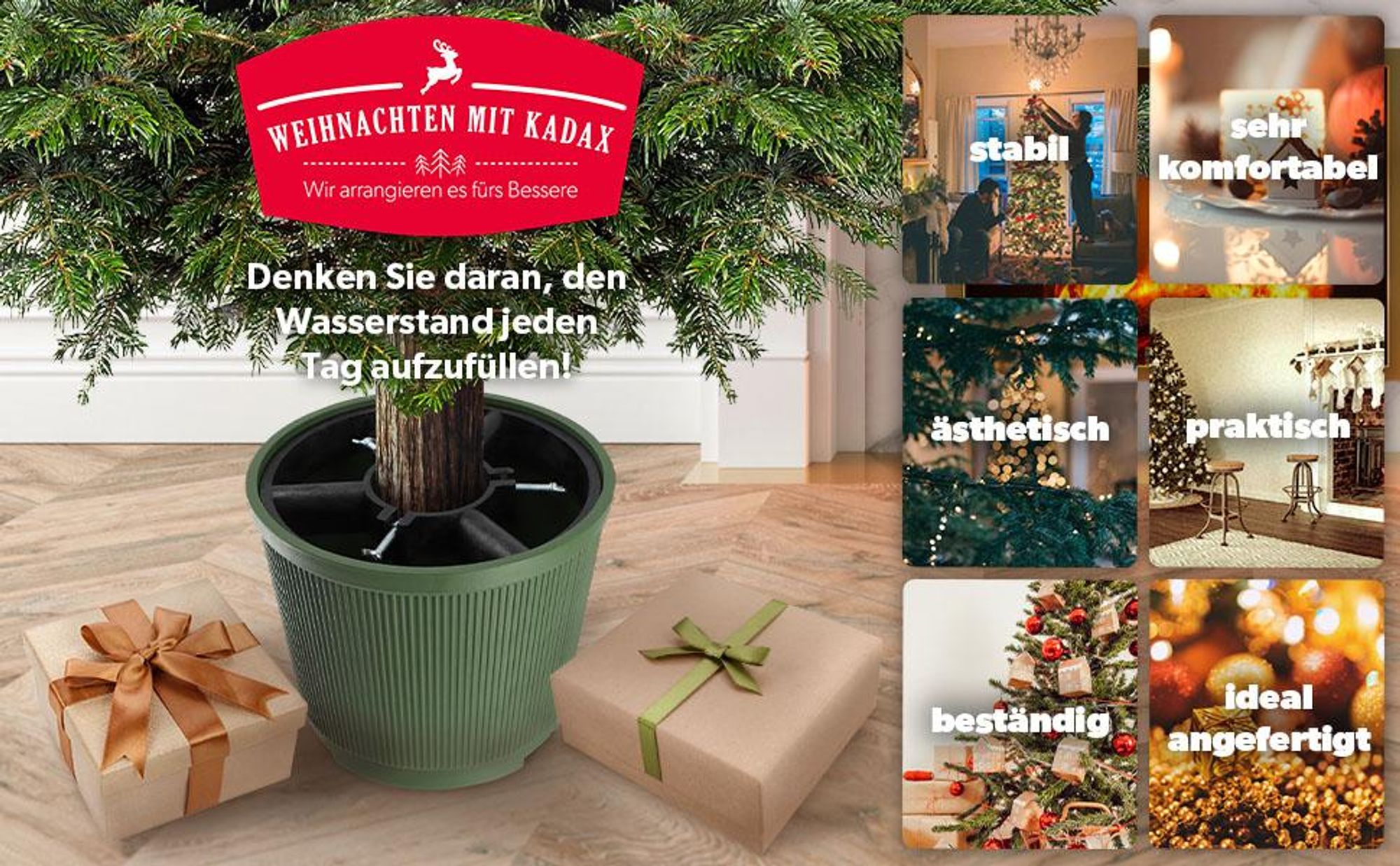 KADAX Weihnachtsbaumständer "Andel", Christbaumständer aus recycelten Kunststoff, Grün, Baumhöhe bis 250 cm