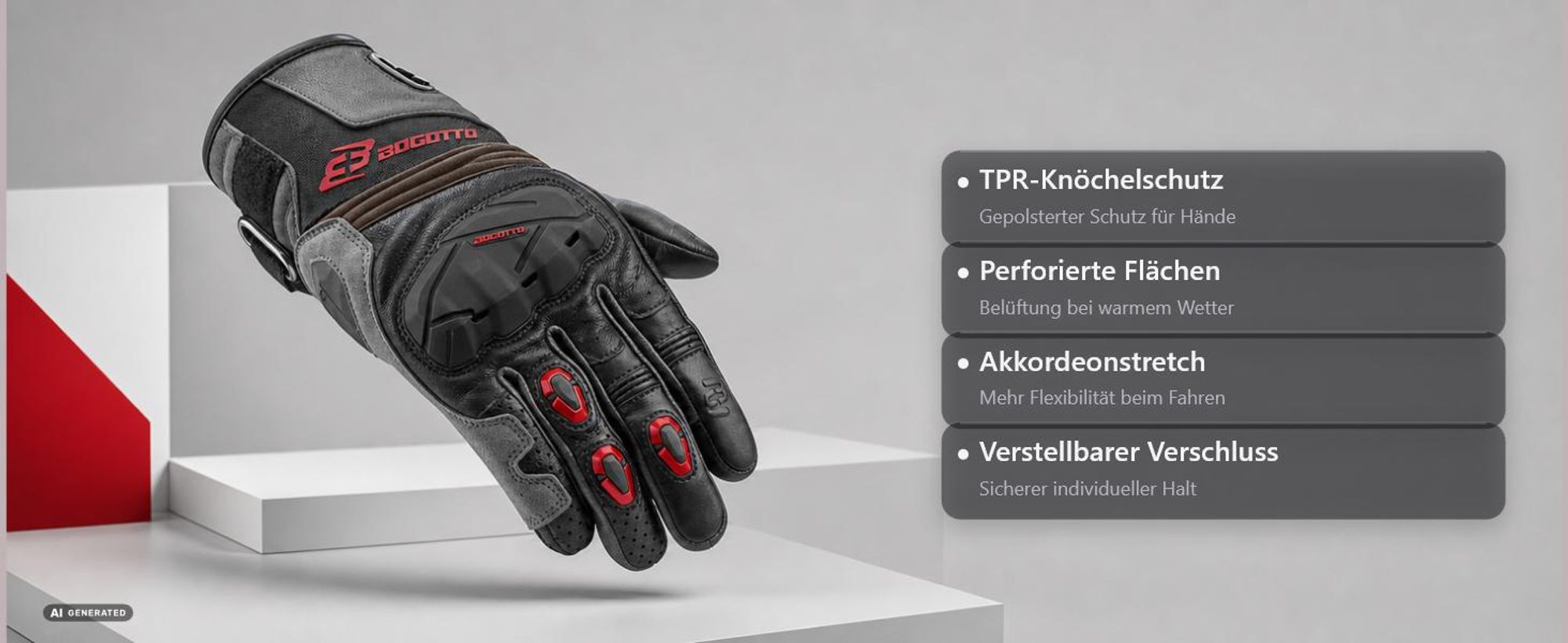Bogotto Zello perforierte Motorrad Handschuhe, schwarz, M
