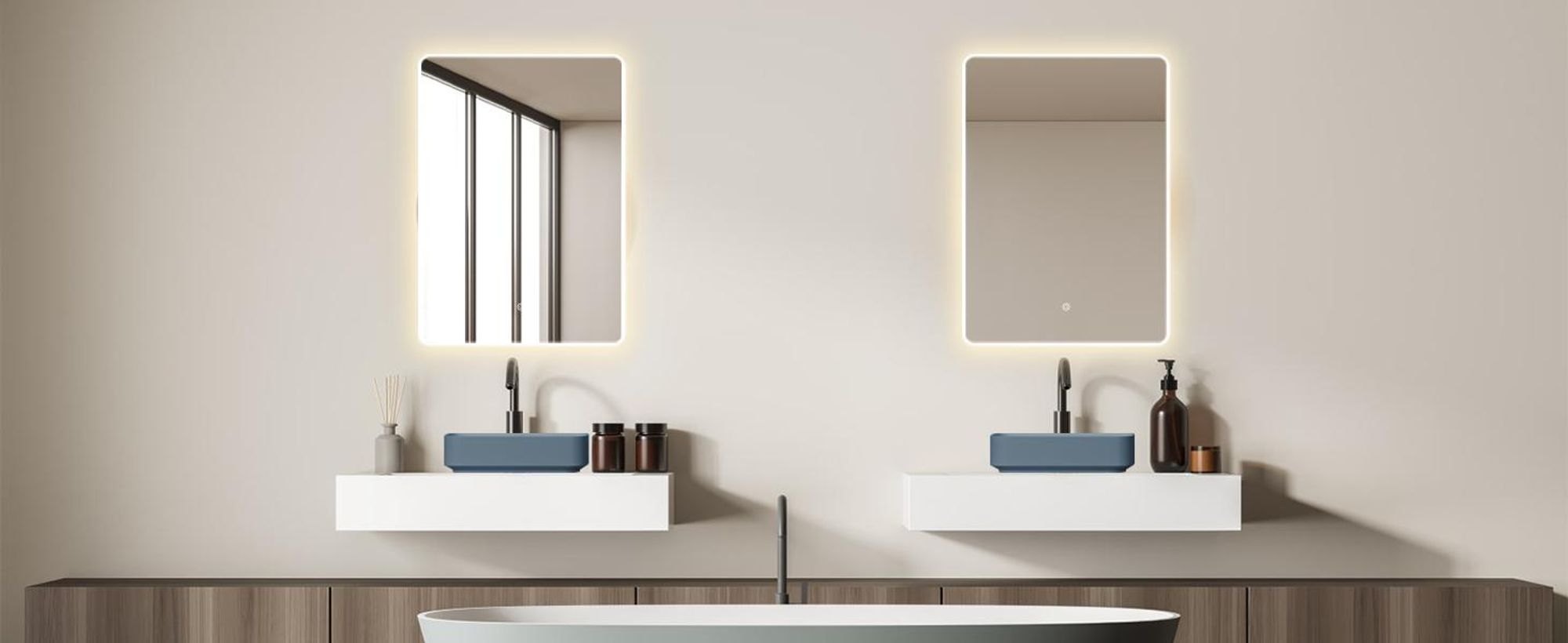HOKO specchio da bagno 70x100cm con cornice+interruttore a sfioramento+cambio di luce bianco caldo-bianco freddo-neutro con interruttore a sfioramento e commutabile con interruttore a parete