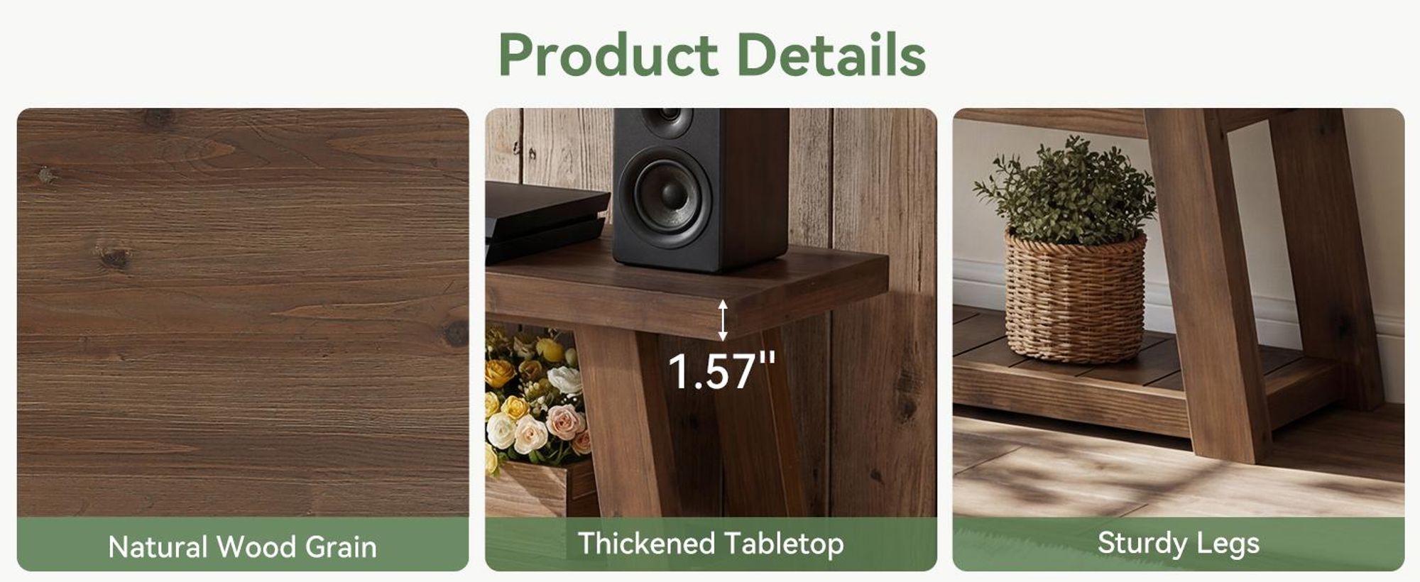 Wanbor TV Lowboard 160 cm aus Massivholz für Fernseher bis 70 Zoll, TV Schrank im Landhausstil mit 3 Offenen Ablage für Wohnzimmer