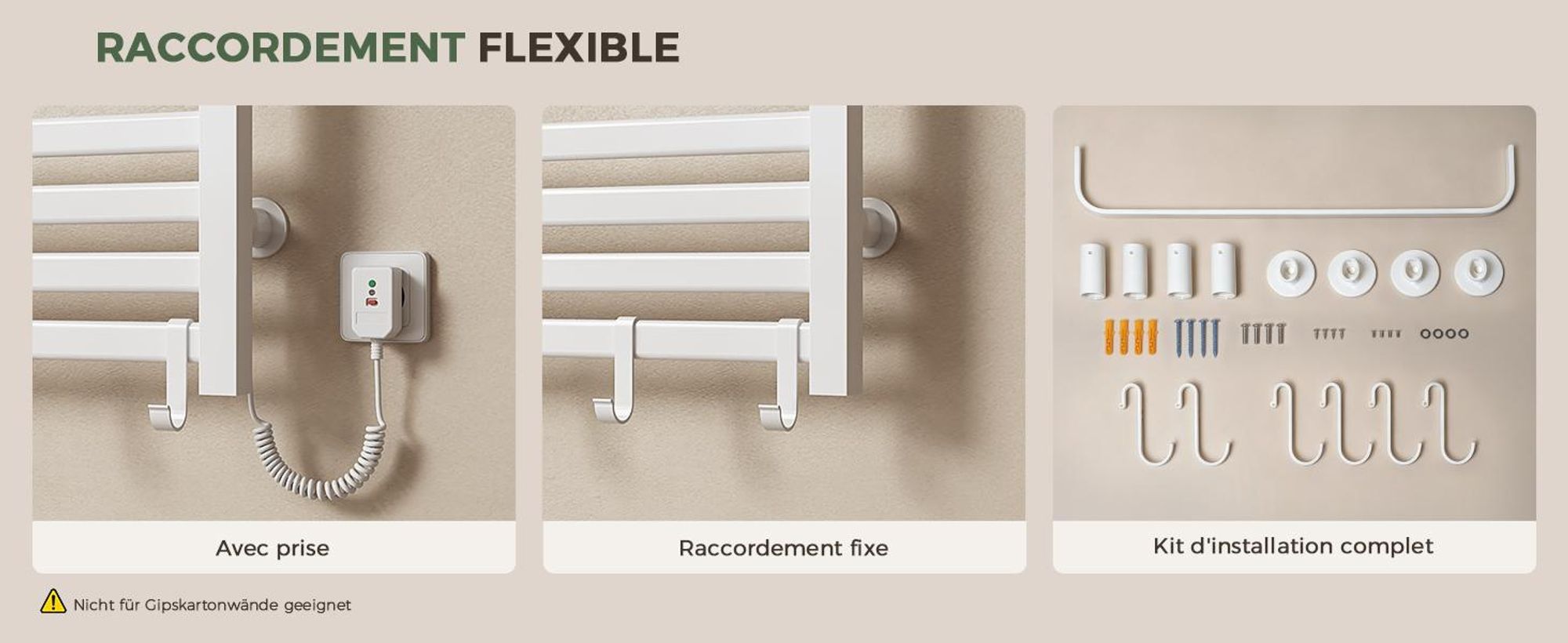 S'AFIELINA Sèche-serviettes électrique avec étagère 700× 600 mm 233 W Blanc,Radiateur sèche-serviettes électrique connecté, WiFi et application
