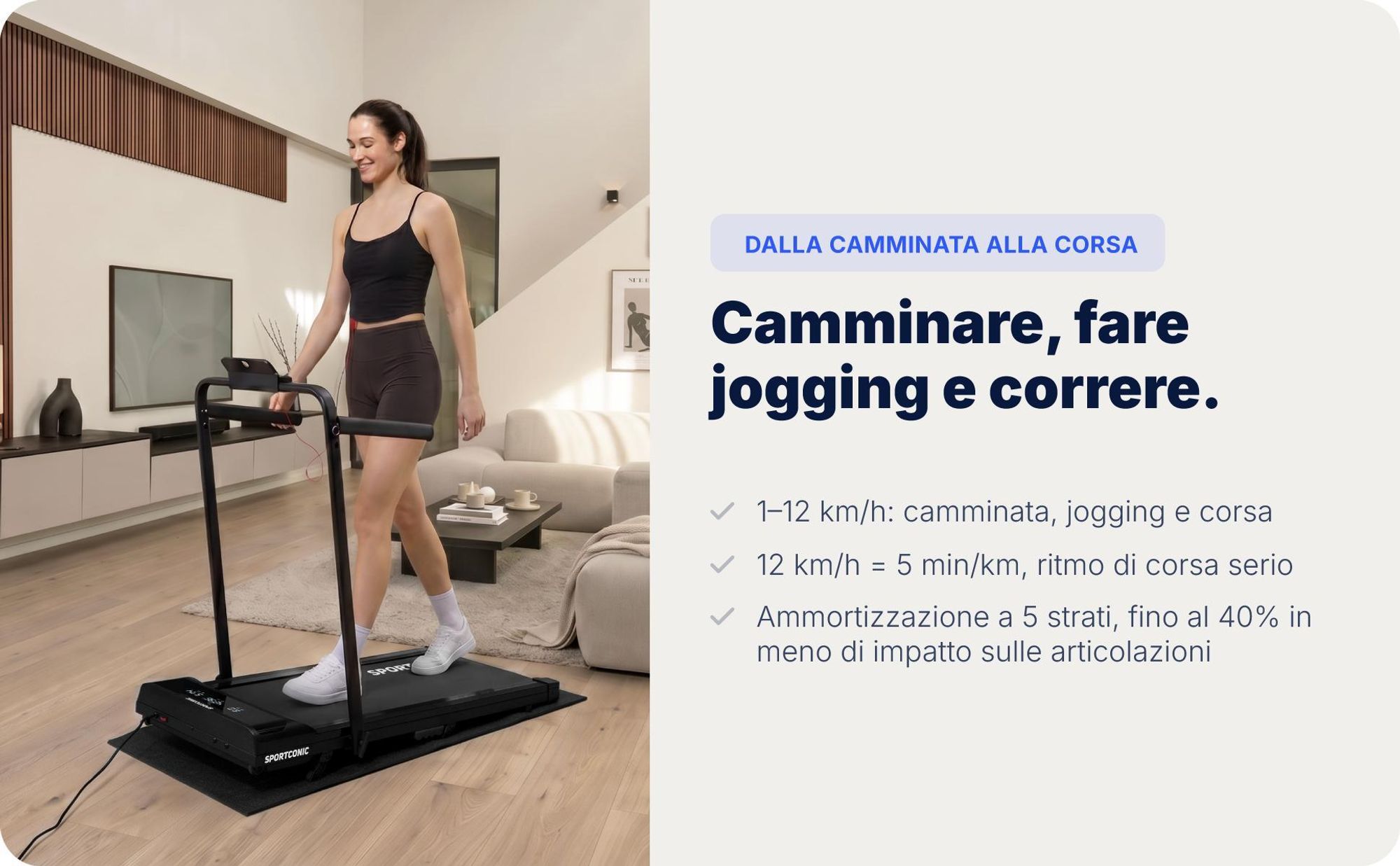 Sportconic Tapis Roulant Elettrico 12 km/h, Walking Pad Pieghevole Casa Ufficio, Inclinazione 9%, Display LED, Supporto Tablet