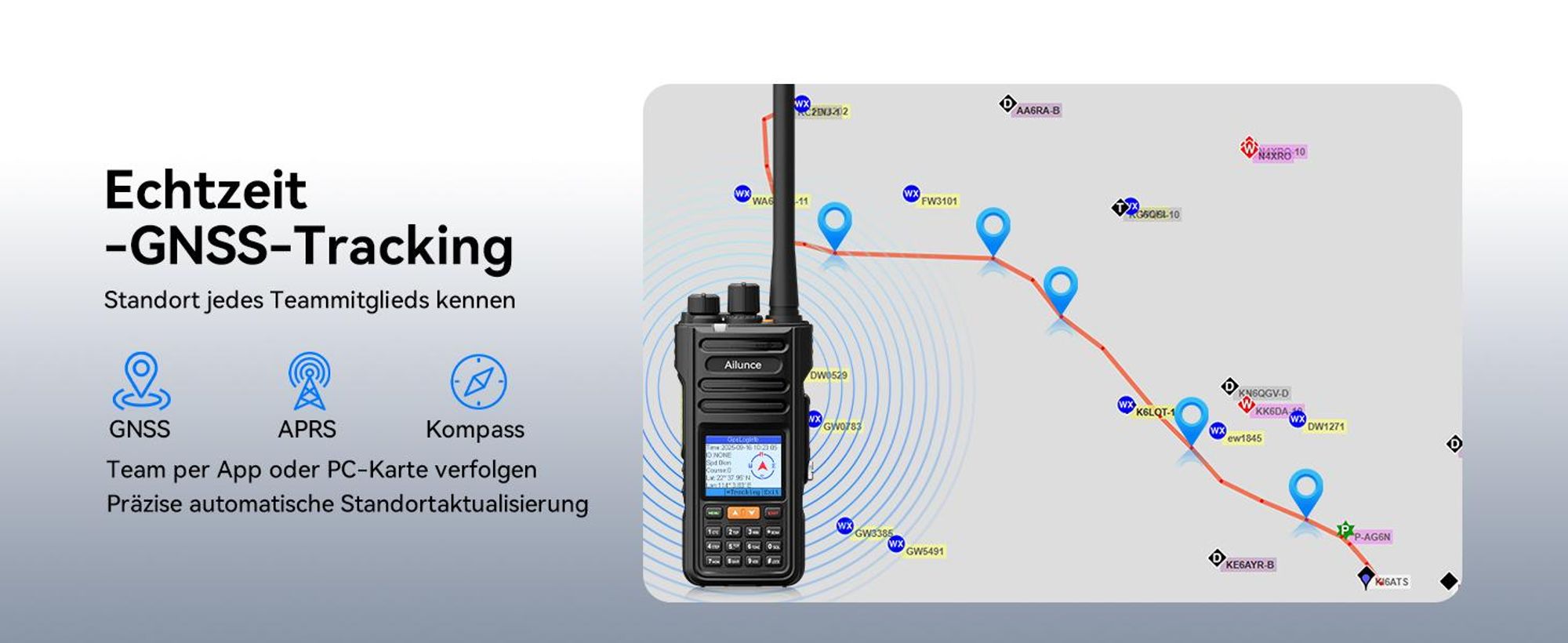 Retevis Ailunce HA2 Bluetooth Funkgerät, Amateurfunk, APP Steuerung, APRS/GPS, Schnellladung, IP67 Wasserdicht, 2800mAh, SOS, für Funkamateure