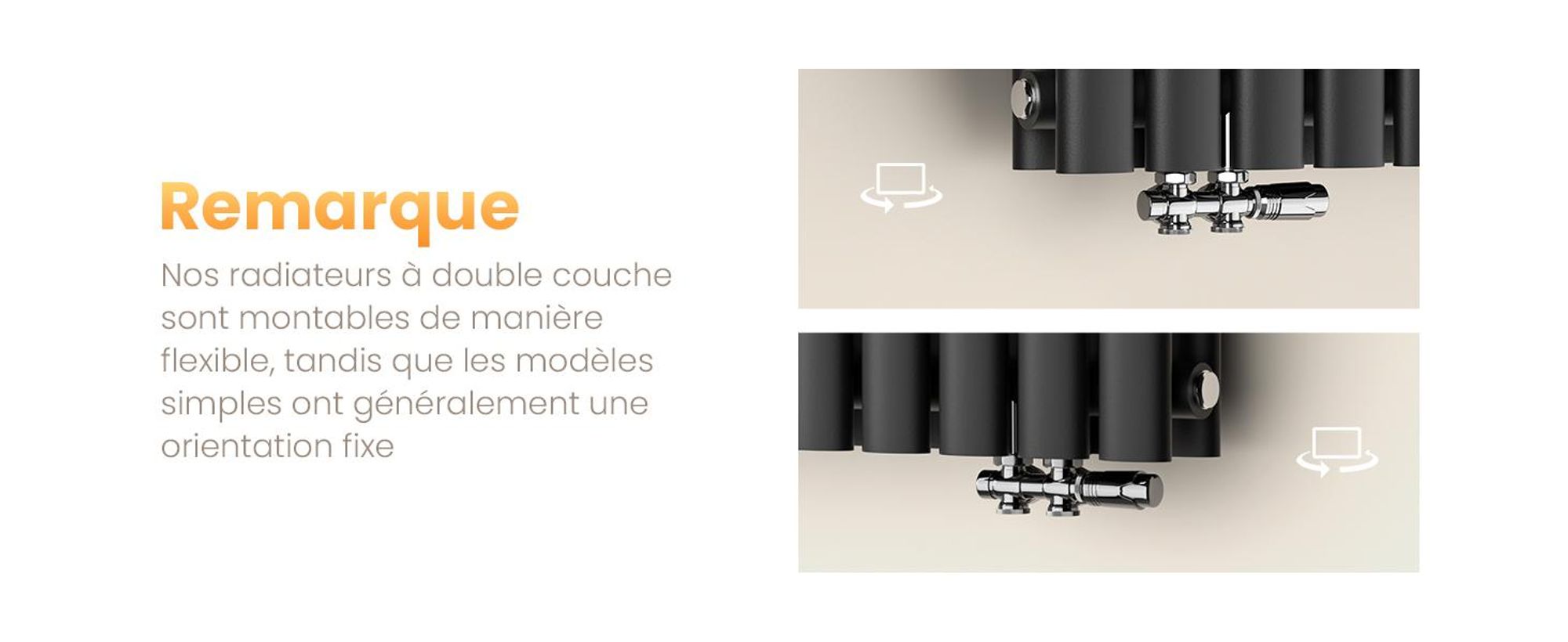EMKE Radiateur design 600 x 1180 mm Radiateur horizontal ovale Raccord latéral Double couche Chauffage, 1828W, Anthracite sans thermoplongeur