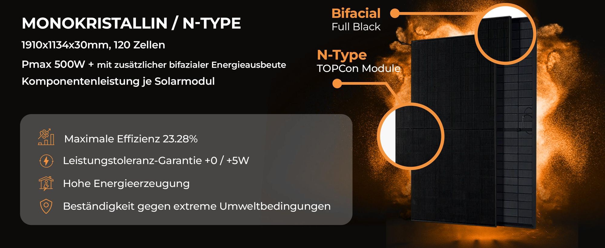 SolarModul 500W N-Type for 1000W Balkonkraftwerk
