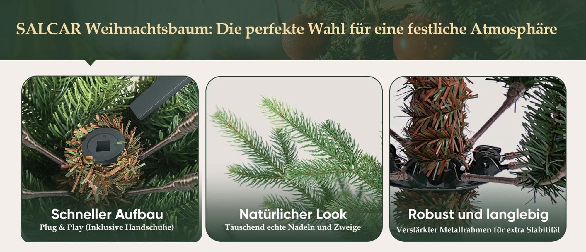 Salcar Künstlicher Weihnachtsbaum 180 cm Nordmanntanne Spritzguss Tannenbaum Künstlich inkl. Metalltänder und 1884 Spitzen