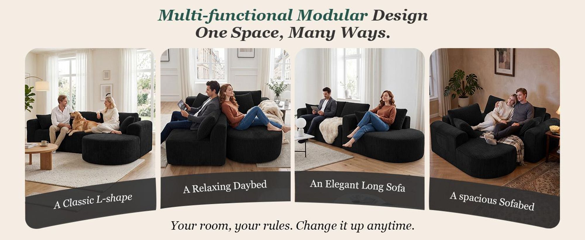 Sofa narożne z funkcją spania, obite tkaniną welurową. Modułowa sofa bezszkieletowa z podnóżkiem, narożnik, sofa z funkcją spania w kształcie litery L, sofy modułowe z poduszkami i kieszeniami bocznymi, szerokość 243 cm