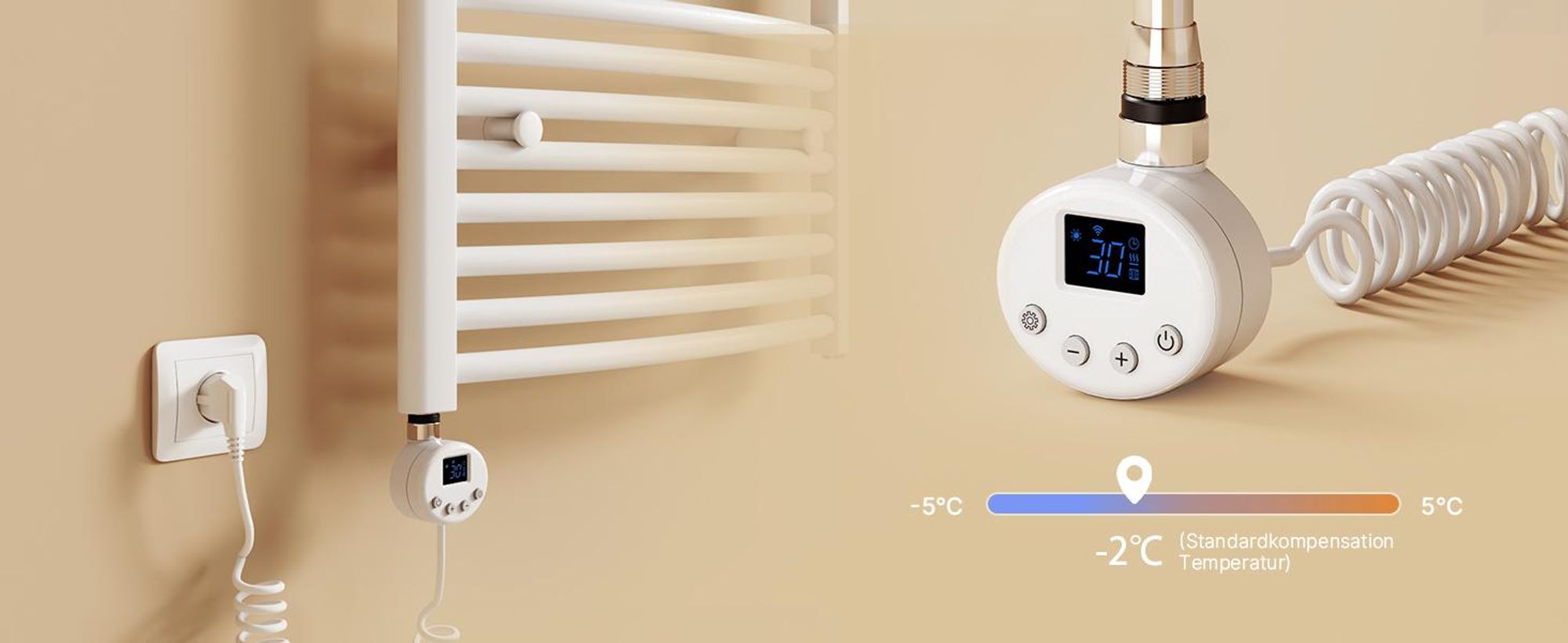 EMKE Heizstab 300W mit Wifi App Steurung Timer Funktion, weiß, 4 Heizmodi Childlock Google Home Sprachsteuerung für Badheizkörper