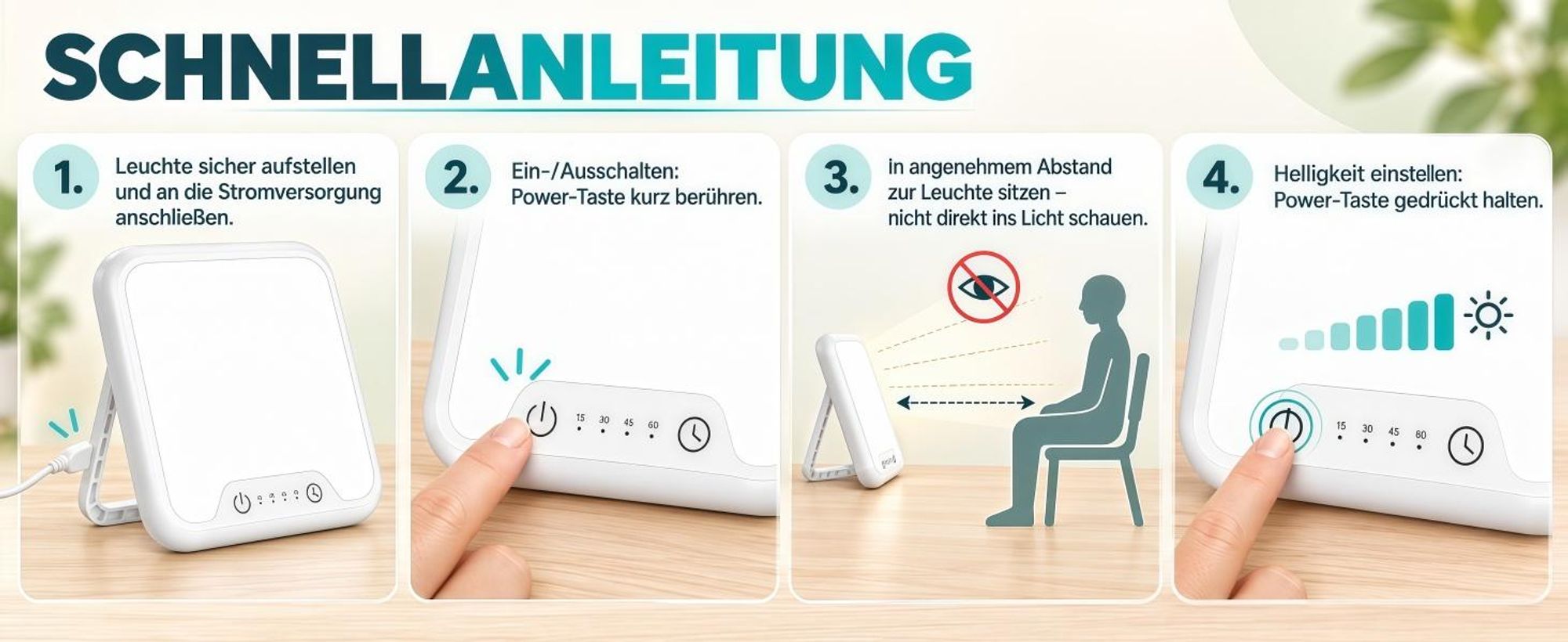 Tageslichtlampe, 10000 Lux lampe, Lichttherapiegeräte, 4 Timer, UV-Frei Sonnenlicht Lampe mit Touch-Steuerung, Stufenlosem Dimmen, Faltbar Halterung