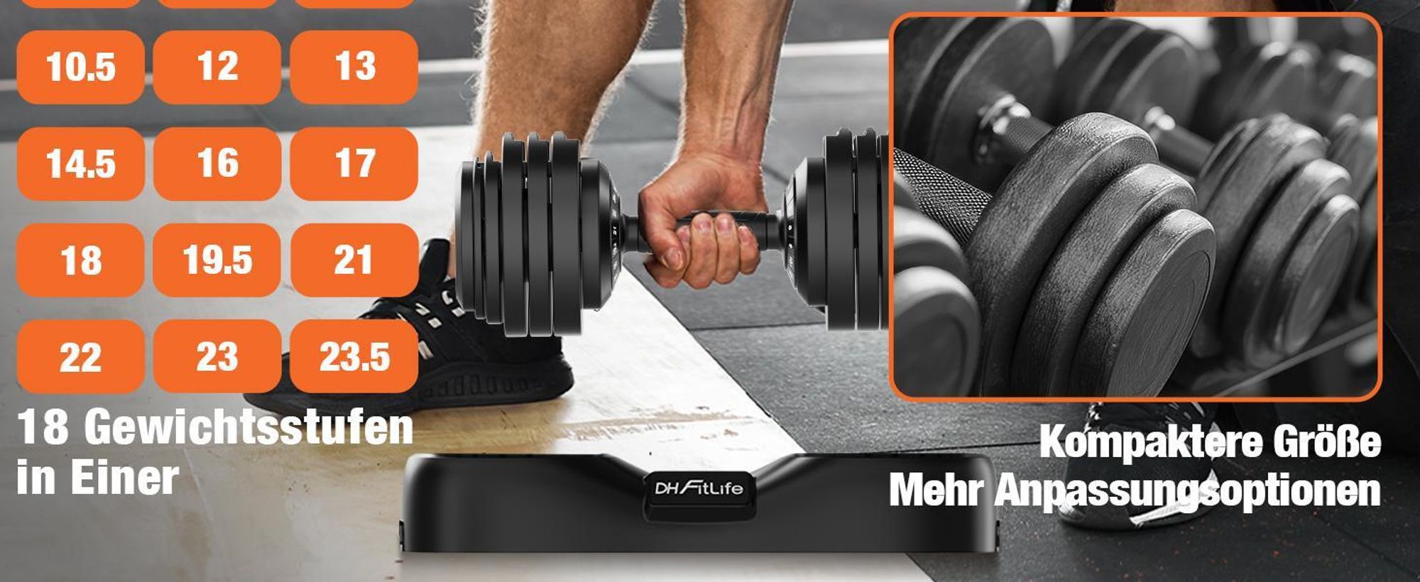 DH FitLife 2,5–25 kg Hantel Set – Verstellbare Kurzhanteln für Männer & Frauen, 18 Gewichtsstufen, 2026 Neu (25kg x 2)