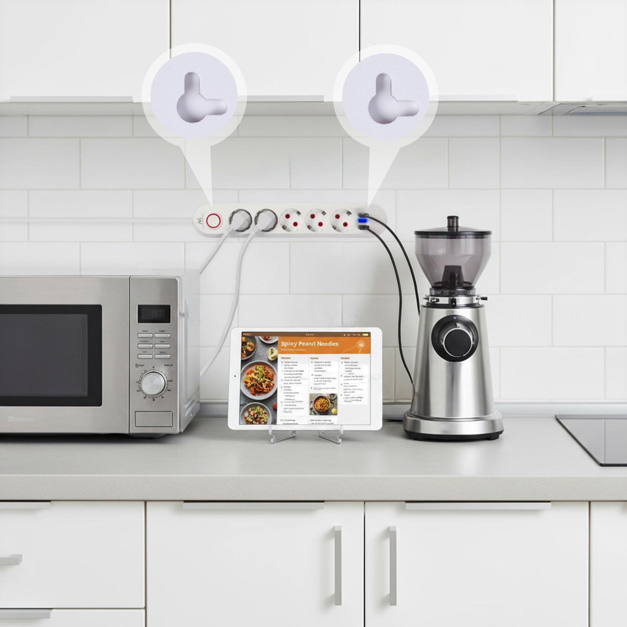 Maclean Steckdosenleiste 5 Steckdosen-Verlängerungskabel + 3xUSB 110-240V AC 50/60Hz 2,1A max 2500W 1,5m weiß MCE395 W