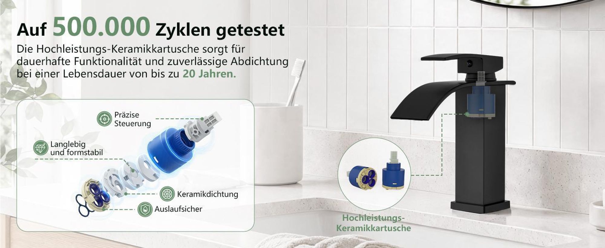 Homelody Wasserhahn Bad mit Pop-Up Ventil Messing Ablaufgarnitur,Schwarz Waschtischarmatur Wasserfall,Waschbecken Armaturen fur waschbecken,Edelstahl