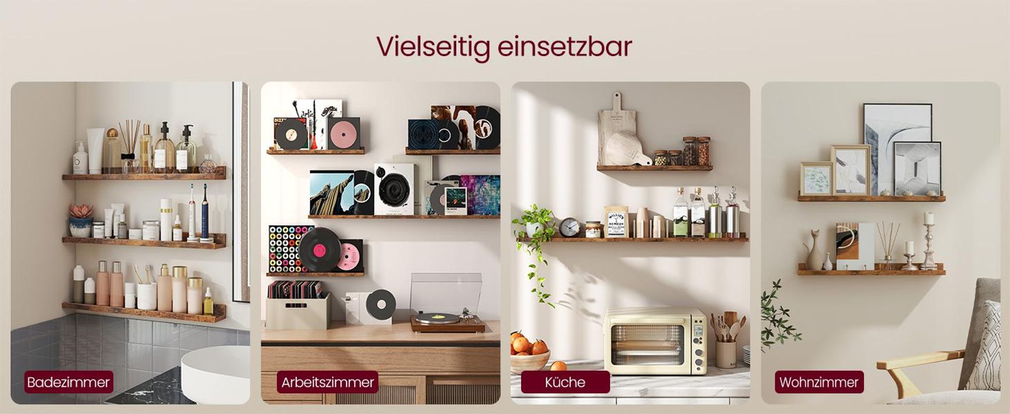 VASAGLE Wandregale, 2er Set, Schweberegale, Breite 60 cm, erhöhte Vorderkante
