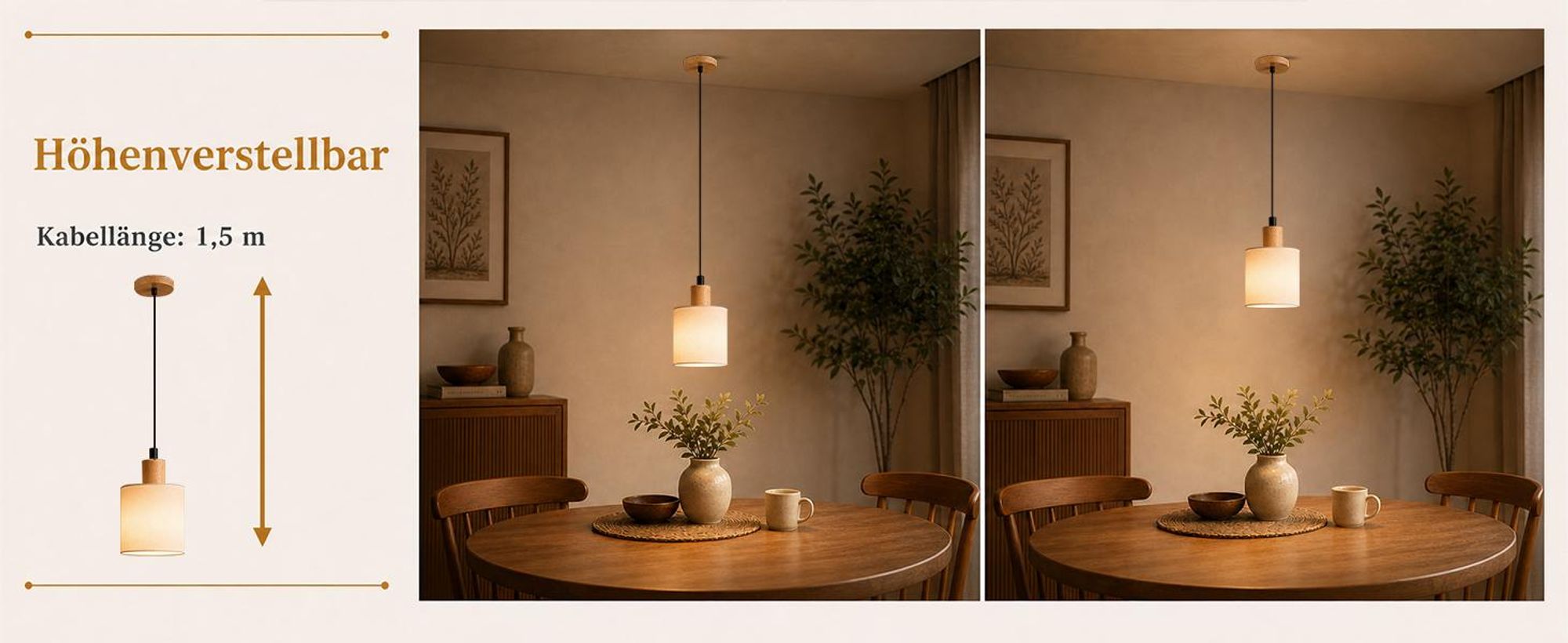 ZMH Pendelleuchte Holz Esstischlampe 1 Flammig Vintage Hängeleuchte mit Stoffschirm E14 Hängelampe für Wohnzimmer Restaurant Schlafzimmer Küche Weiß