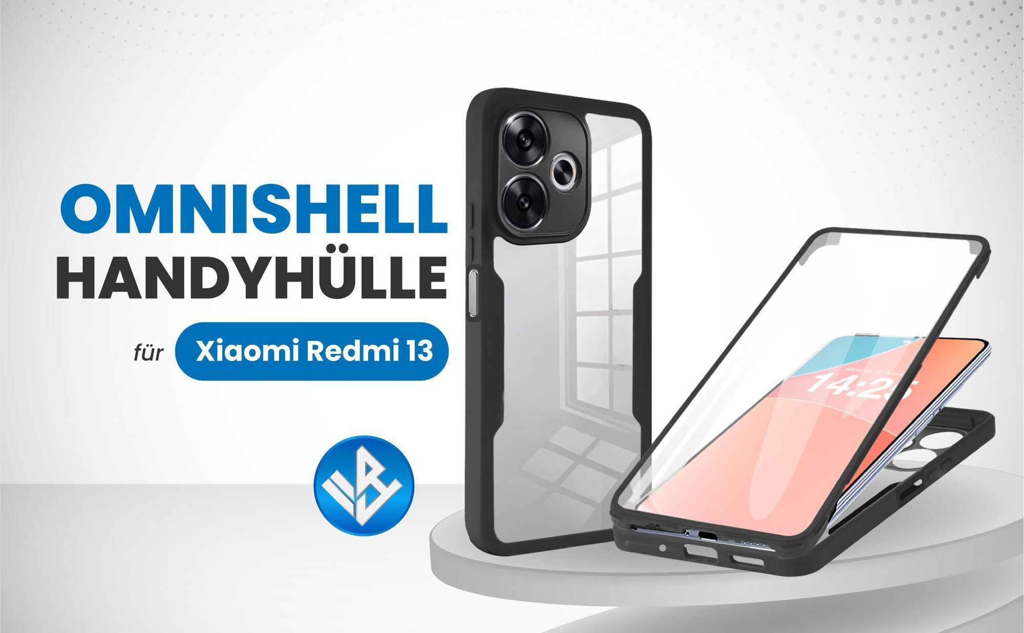 Schwarze 360 Grad Hülle für Xiaomi Redmi 13 mit Kameraschutz