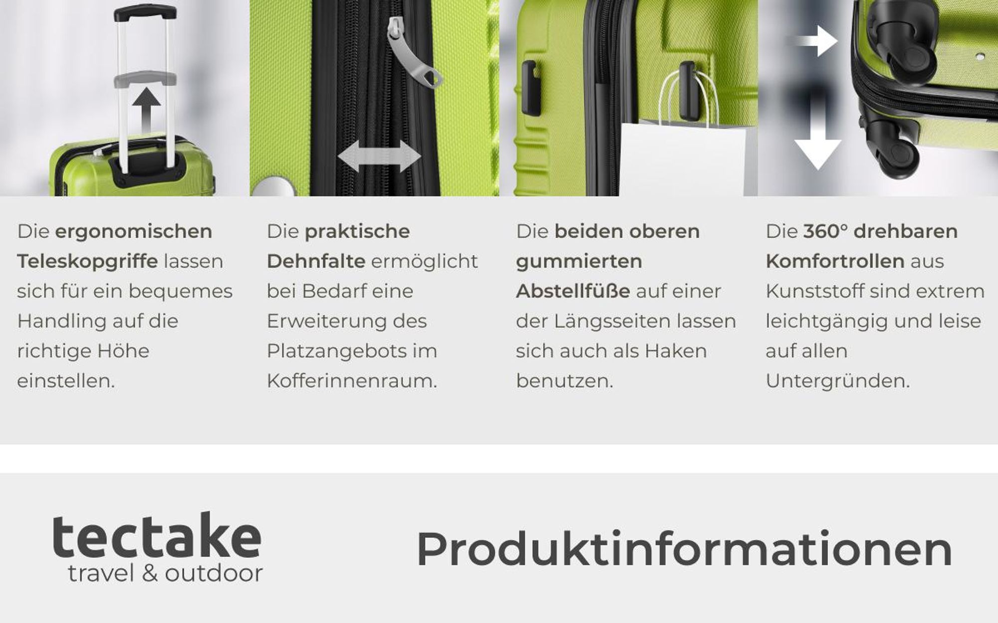 tectake® Hartschalenkoffer-Set 4-teilig, aus robustem ABS-Kunststoff