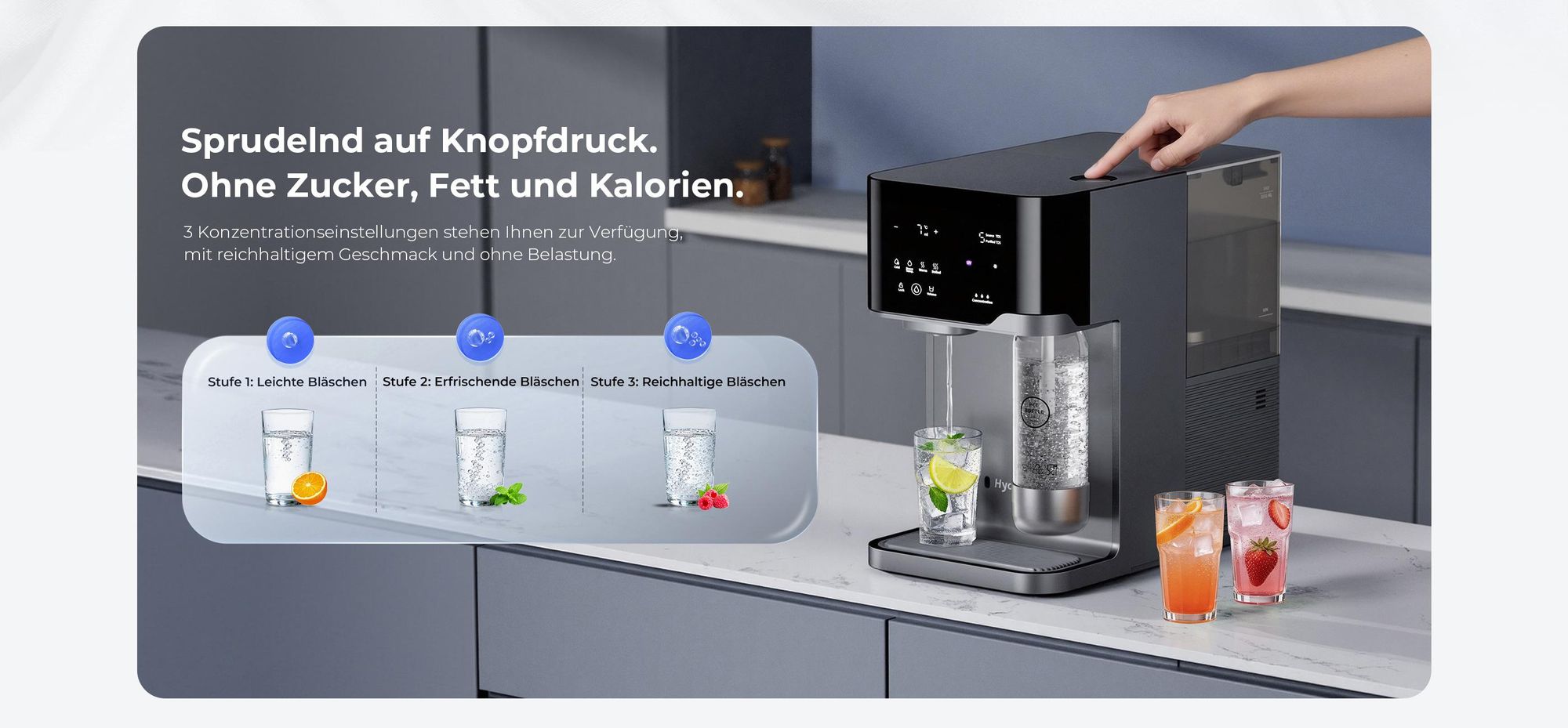 Hydrofast C300 RO Wasserfilter mit Sprudelfunktion inkl. HF04 5-in-1 Ersatzfilter, UV, 7°C Kaltwasser, Heißwasser